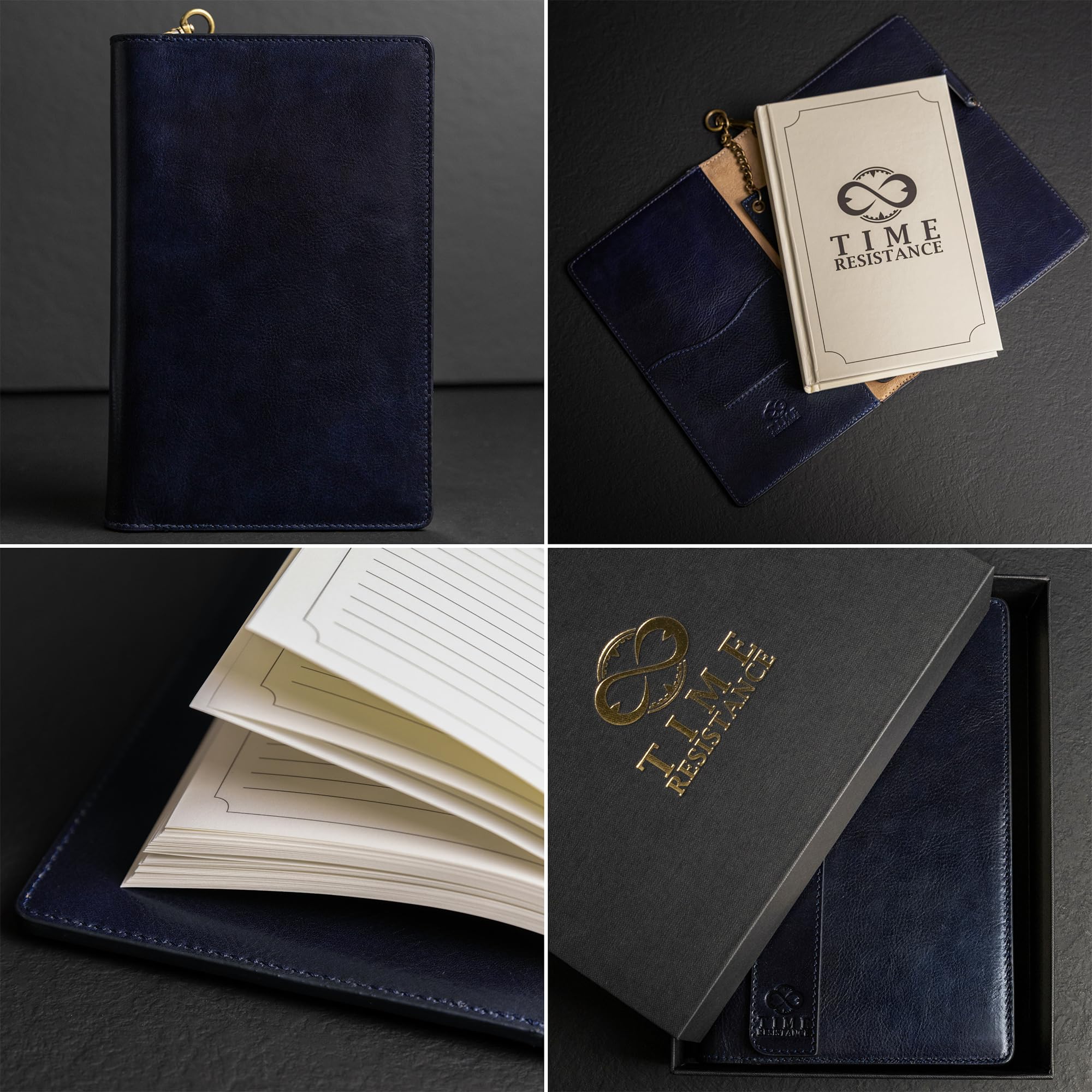 Time Resistance Journal en cuir avec bloc-notes rechargeable A5 et marque-page Couverture avec passant pour stylo
