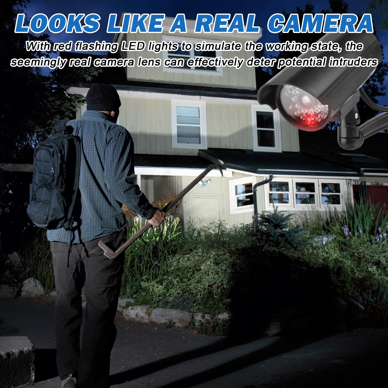 Sporgo Caméra Factice 2 Pièces: Caméra de Surveillance Factice Extérieur avec Lumière LED Rouge Clignotant, Atrappe Caméra de Surveillance Fausse Caméra de Sécurité pour Intérieur et Extérieur (Argent