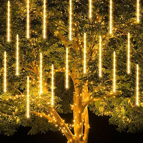Miniatura 10 de Luces de Navidad para exteriores, 288 LED de 12 pulgadas, 8 tubos, luces de lluvia de meteoritos al aire libre, decoraciones de Navidad enchufables,