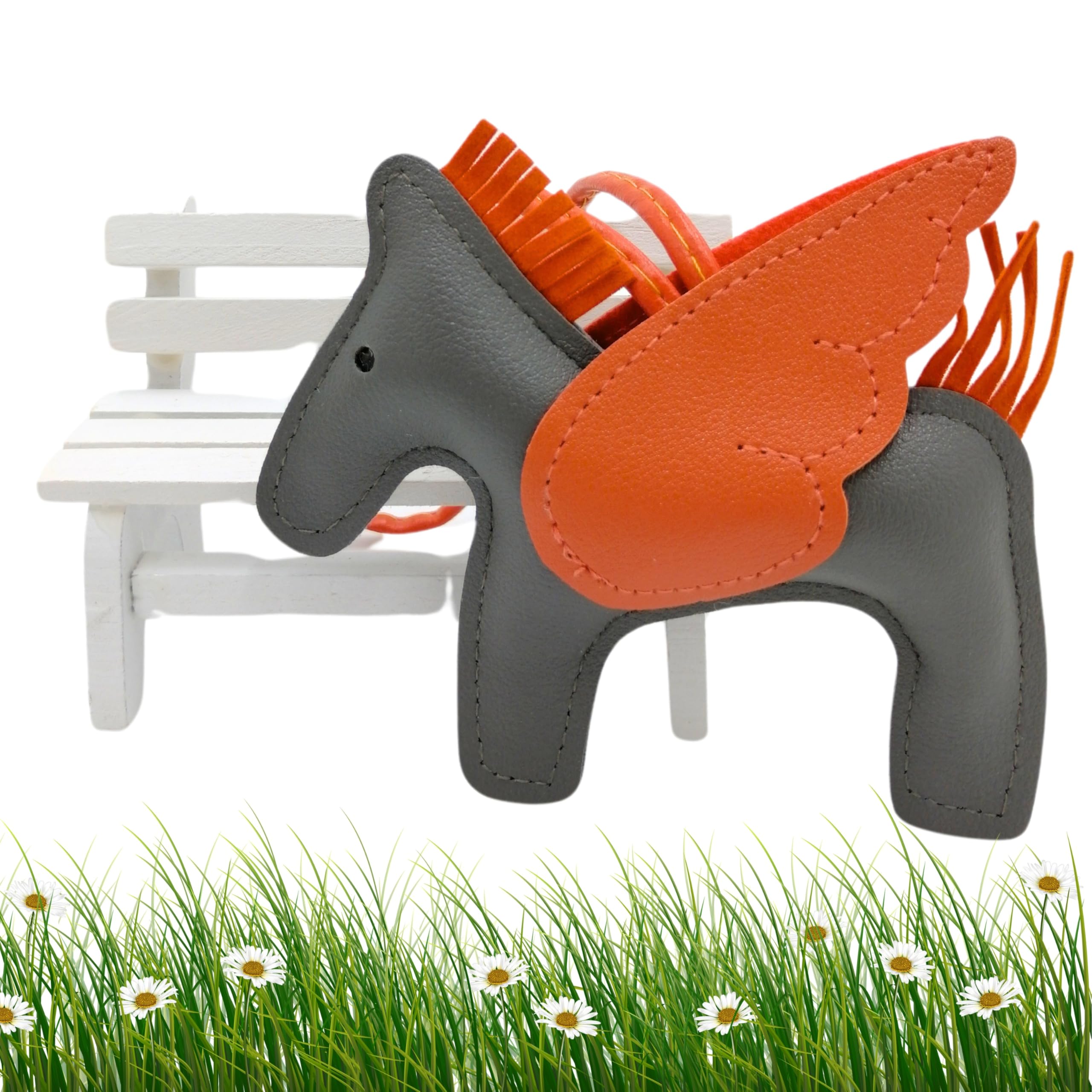 Pegasus Keychain, Horse Keychain, Pony, Animal Keyring, PU Leather Animal Lover Gift for Women Girl Teen