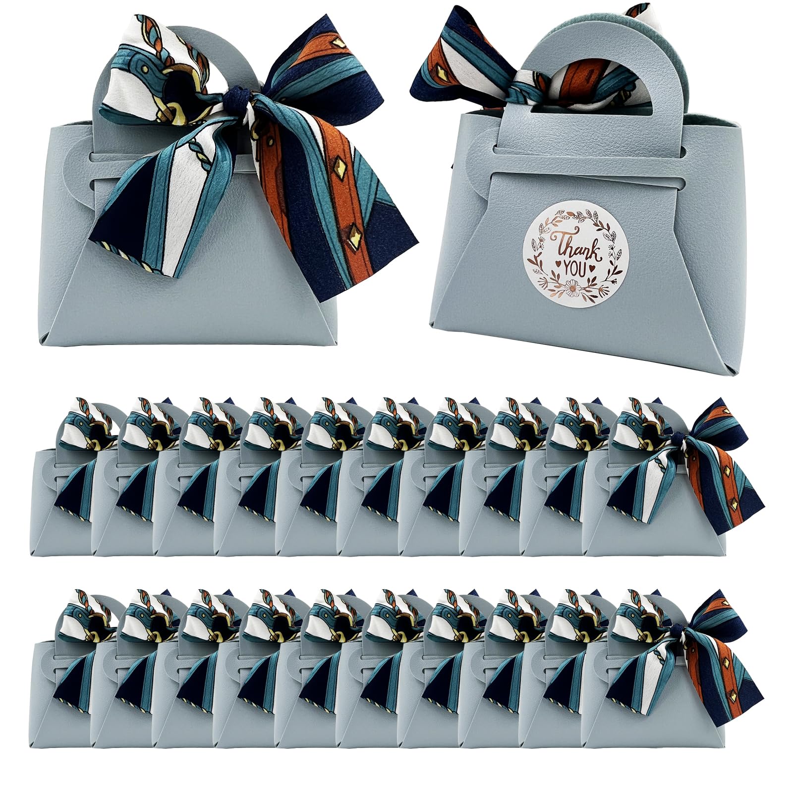 DUGYIRS 20 Pieces PU Leather Gift Bags with Satin Ribbon,Reusable Gift Boxes for Weddings,Birthday,Baby Showers,Candy (Light Blue) — image 1