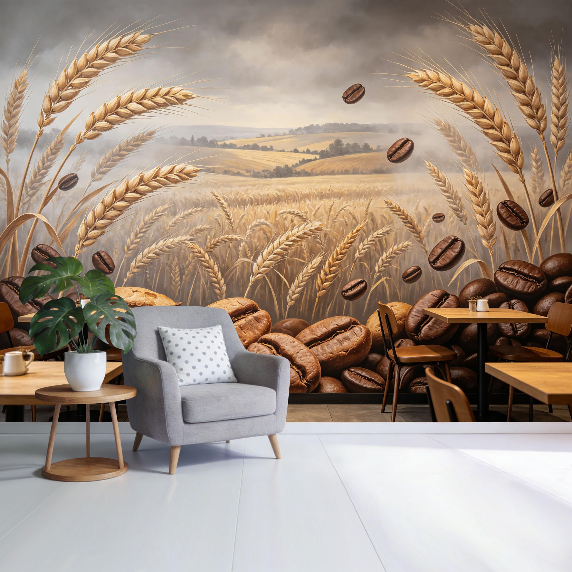 Custom Size Wall Mural Golden Wheat Field Coffee Beans Landscape Farmhouse Style SelfAdhesive Wall Fabric Removable Wallpaper for Home Office Decor