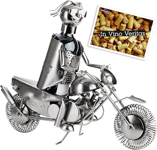 BRUBAKER Flaschenhalter Motorradfahrer Metall Skulptur Geschenk mit Geschenkkarte