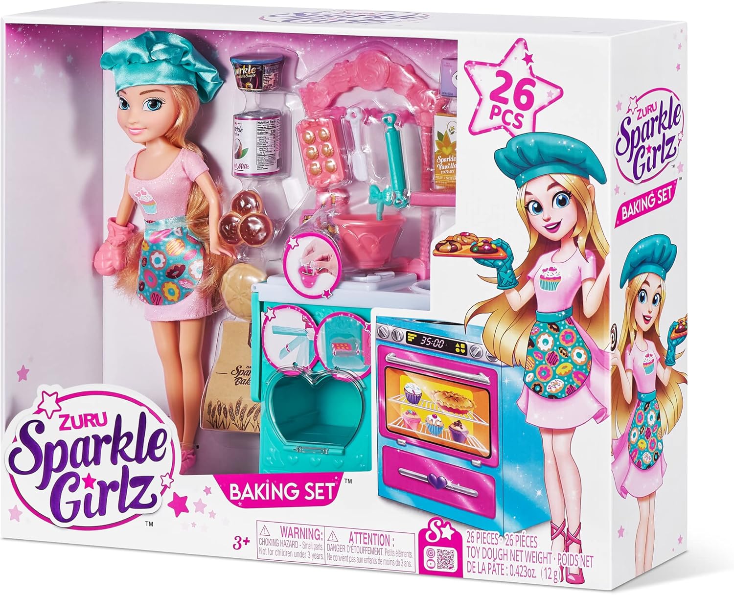 Sparkle Girlz Bake Off Playset box side view showing doll and kitchen