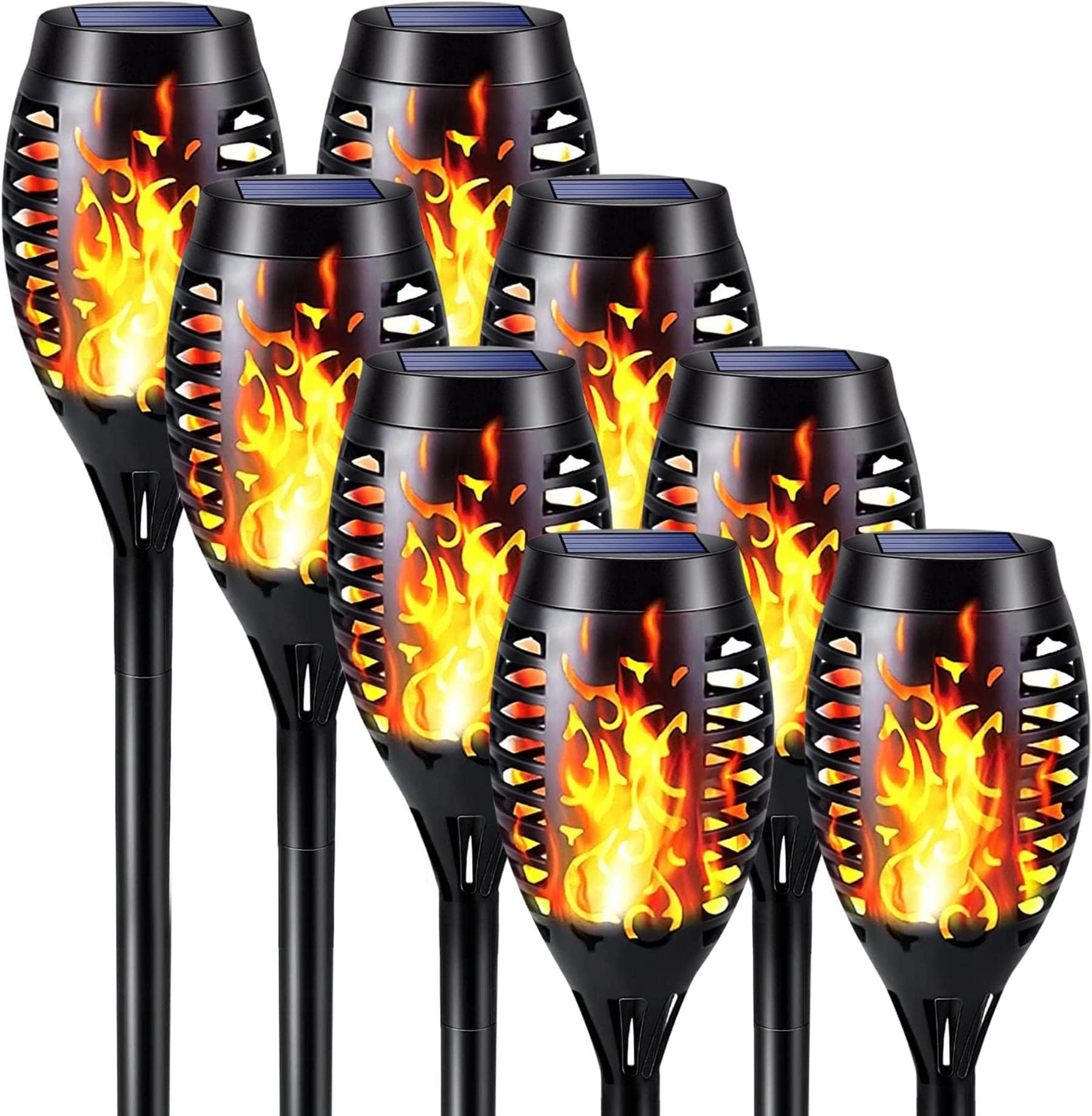 iBaycon 8 Pack Solar Torch Flame Lights, Waterproof Outdoor Solar Lights with Flickering Flame