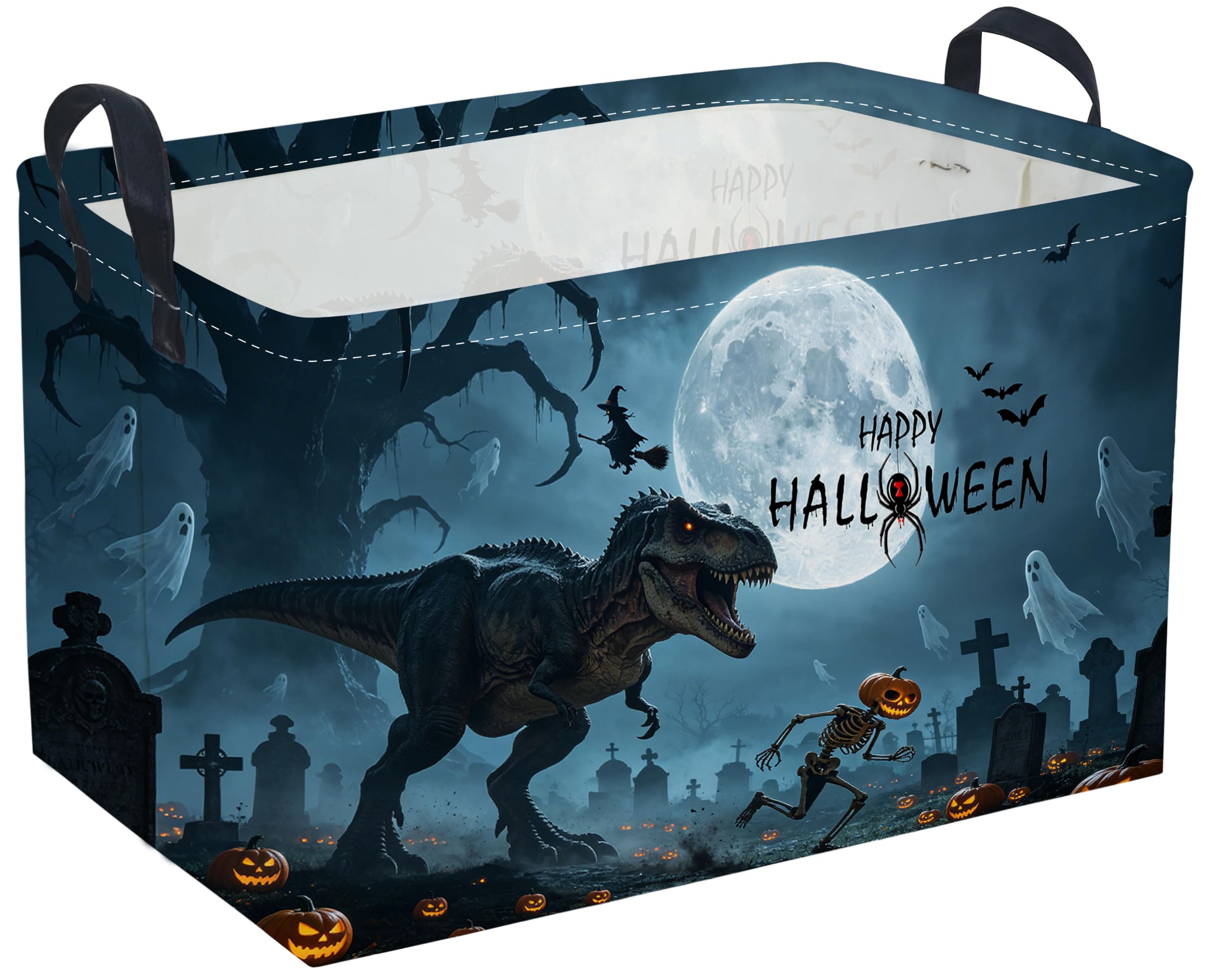 Sanjiaofeng Rectangular Dinosaur Halloween Baskets,Waterproof Foldable Dinosaurs Basket with Handles,Nursery Hamper,Home Organizer,Books Box,Gift Baskets(Misty Dinosaur)