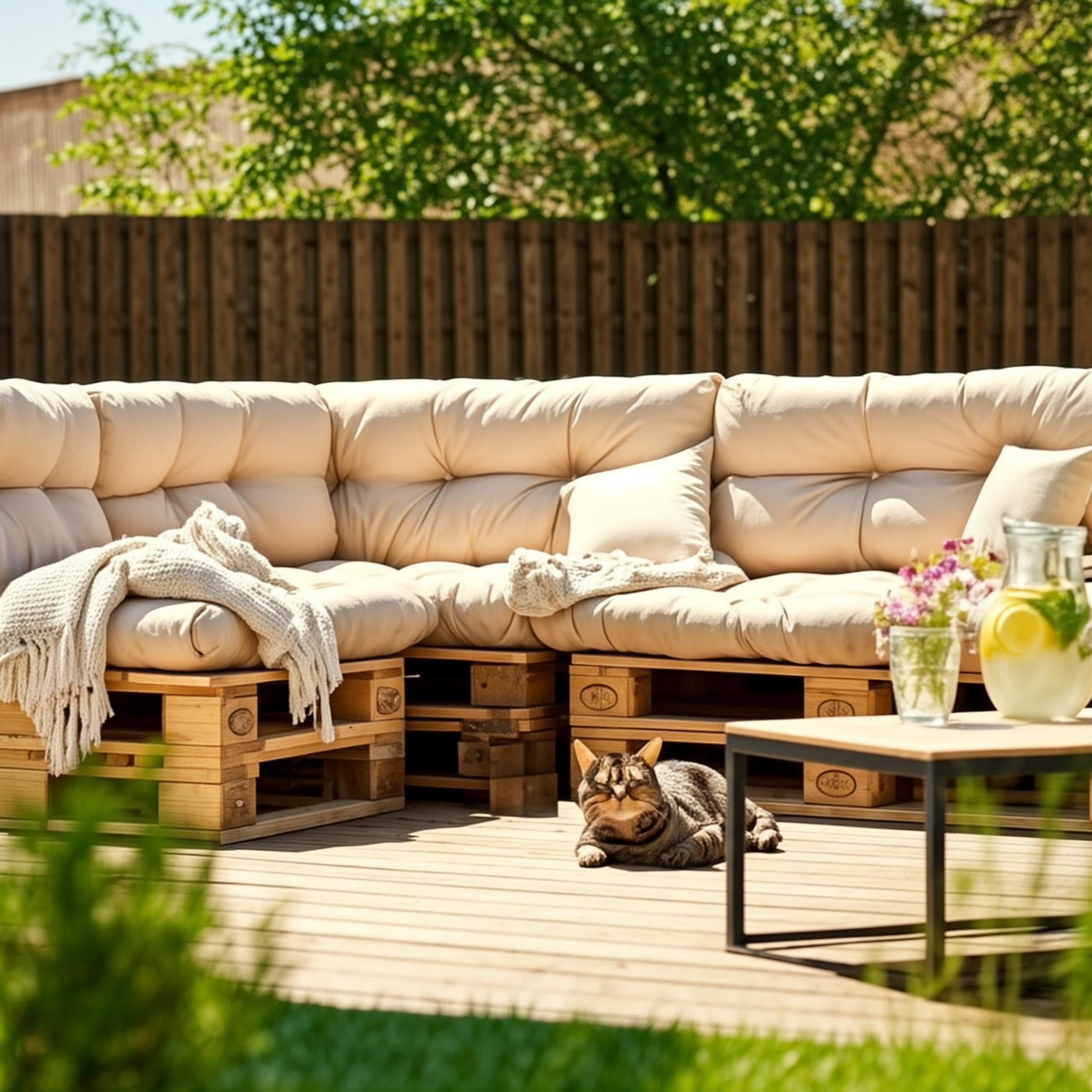 Cojin para palets – cojin de Asiento 120x40cm – cojin Palet Relleno de Espuma de poulirette granulada - en la terraza y en el jardín