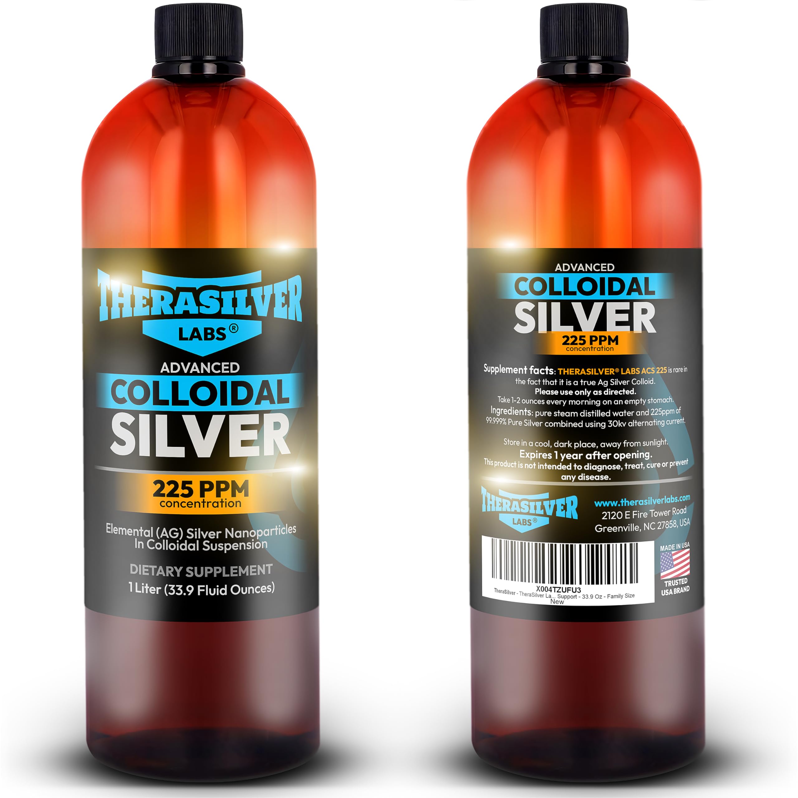 Labs ACS 225 Advanced Colloidal Silver Liquid for Immune Support, 225 PPM with Bioactive Nano Particles, Family Size 1 Liter 33.9 Fl Oz (Pack of 1)