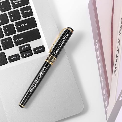 Miniatura 5 de Juego de bolígrafos personalizado, bolígrafo personalizado con caja de regalo de cuero de lujo, 2 recambios de tinta negra, grabado con tu nombre o