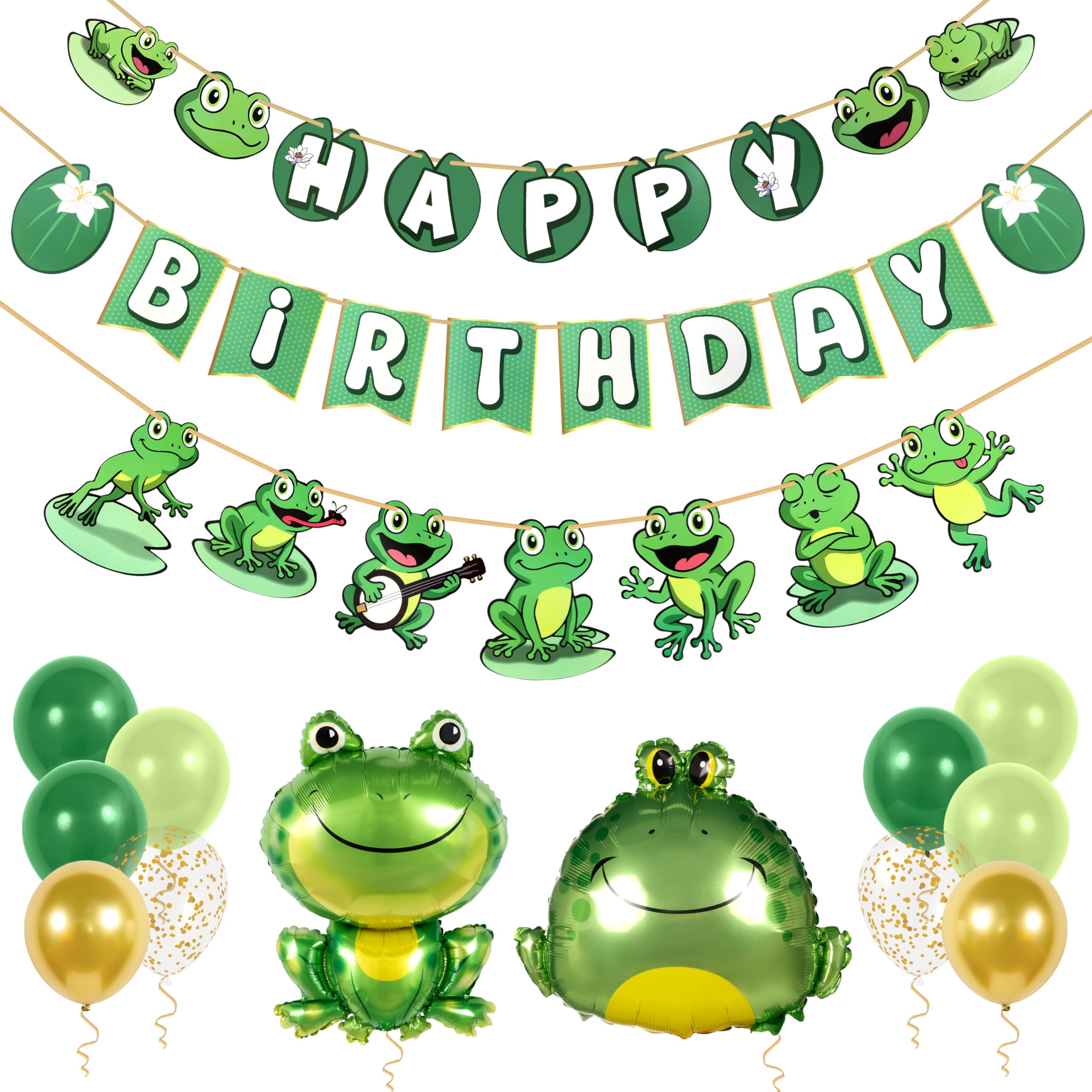 Kit déco anniversaire grenouille pré-cordé pour installer sans effort