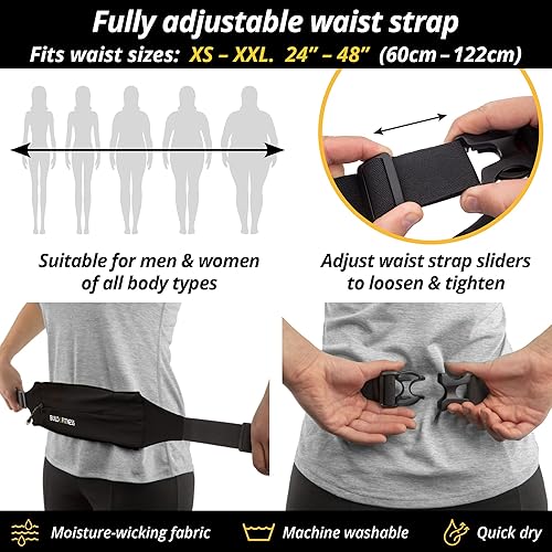 Miniatura 4 de BUILD & FITNESS Cinturón para correr con cremallera, cintura ajustable, delgado, ligero, cremallera YKK, clip seguro para llaves. Se adapta a todos