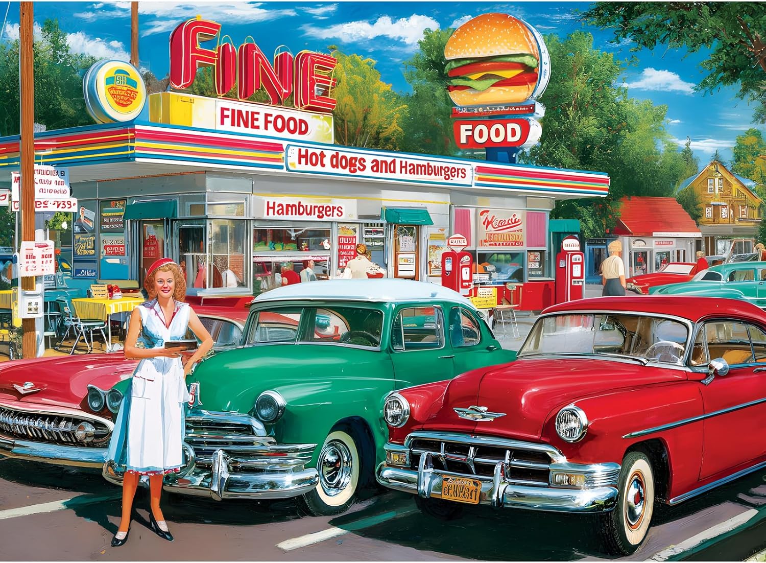 500 Pieces Jigsaw Puzzles, Retro Style 500 piece Puzzles for Adults, Car and Food Station Jigsaw Puzzles, Interlock Perfectly Letter on Back, Home Decor Birthday Party Gift Toy Age 12+, 20.5 x 15 in