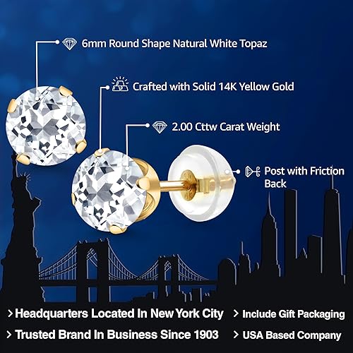 Miniatura 8 de Gem Stone King Pendientes de tuerca para mujer de oro amarillo de 14 quilates granate rojo 200 quilates piedra natal de piedras preciosas redondas