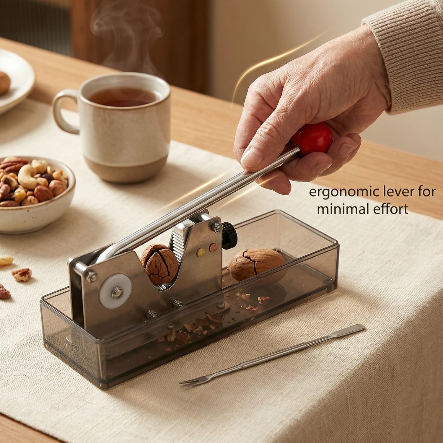 Nut Crackers for All Nuts, Universal Adjustable 304 Stainless Steel Heavy Duty Nutcracker, Includes Chestnut Clip & 2 Picks, for Black Walnuts, Macadamias and Pecans