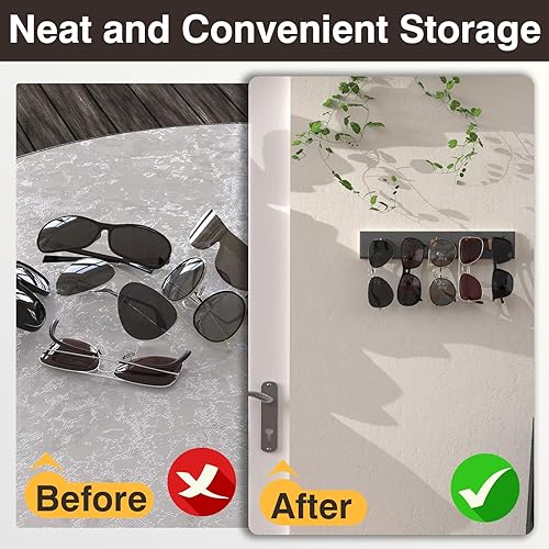 Miniatura 6 de Paquete de 3 organizadores de lentes de sol, organizador de lentes de sol montado en la pared, soporte de madera para lentes de sol, soporte para