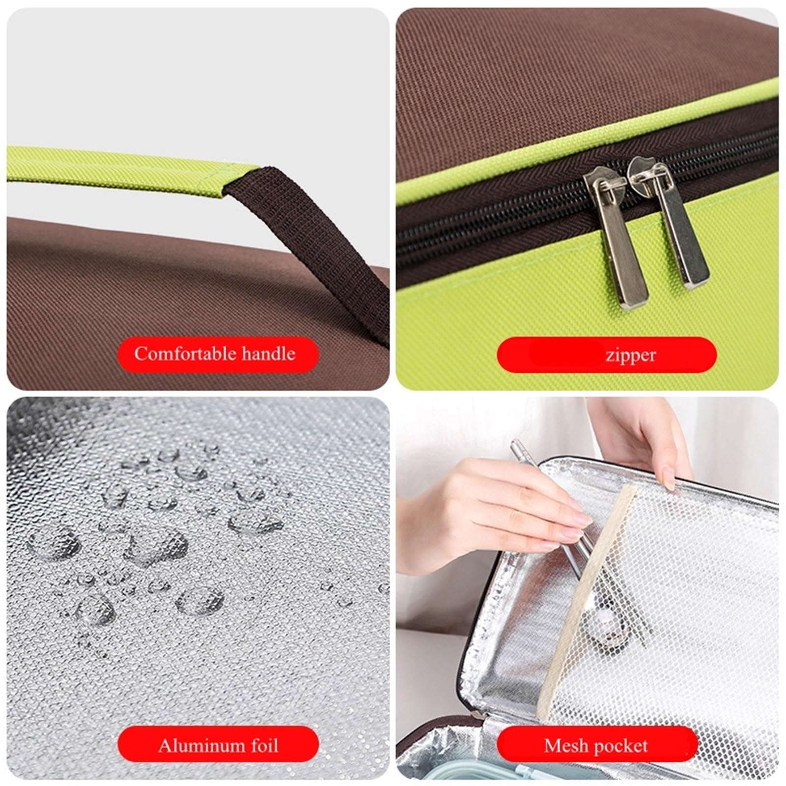 Borsa termica for alimenti Bento da picnic rettangolare in tessuto Oxford, 4 pezzi, portatile, di grande capacità, con isolamento termico ，Borsa da campeggio(Blue 35 * 25 * 10cm)