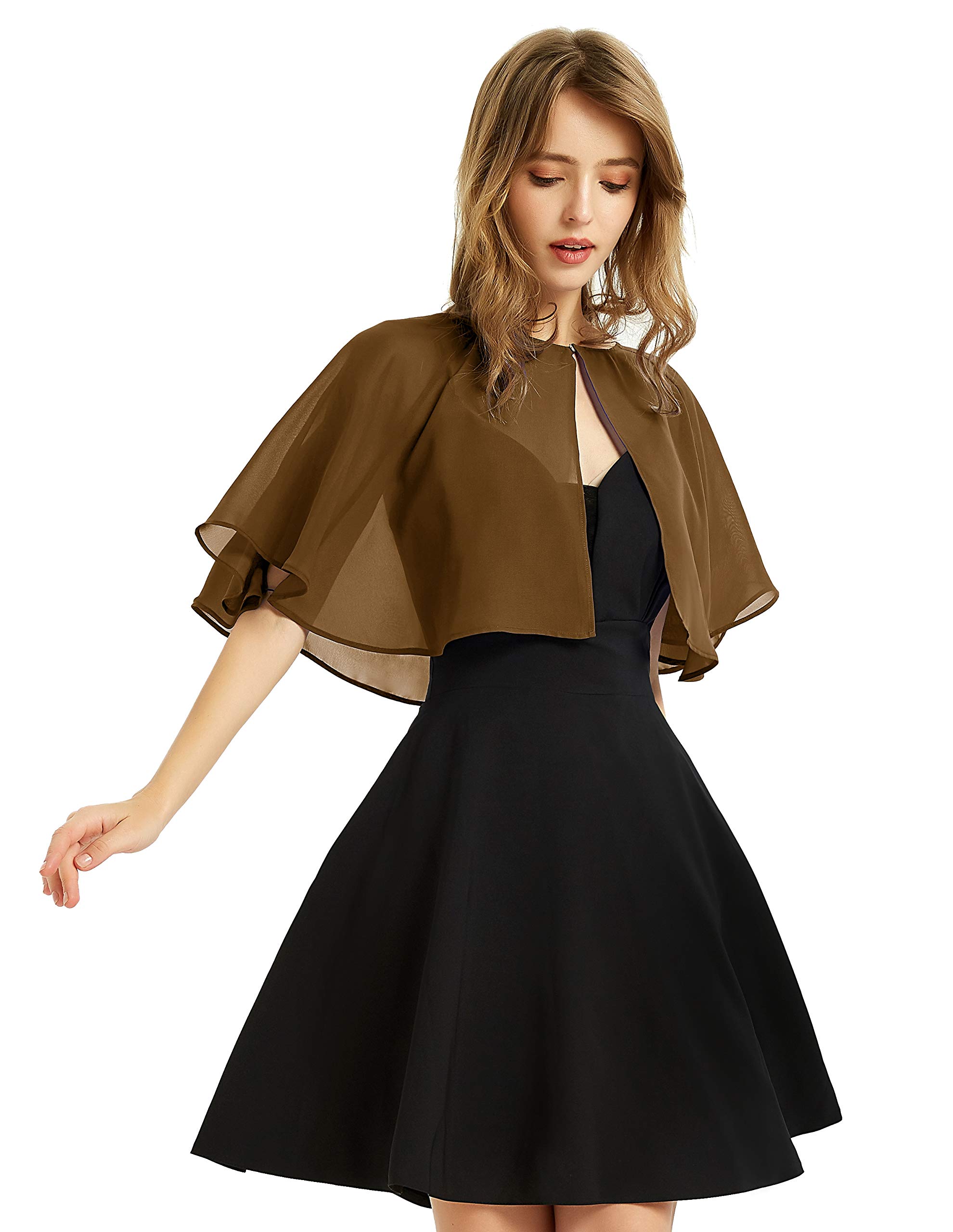 XinQi Women's Soft Chiffon Shawl Wraps Shrug for Evening Dress Wedding Cape Bolero Flapper Cover Up, Brown, One Size