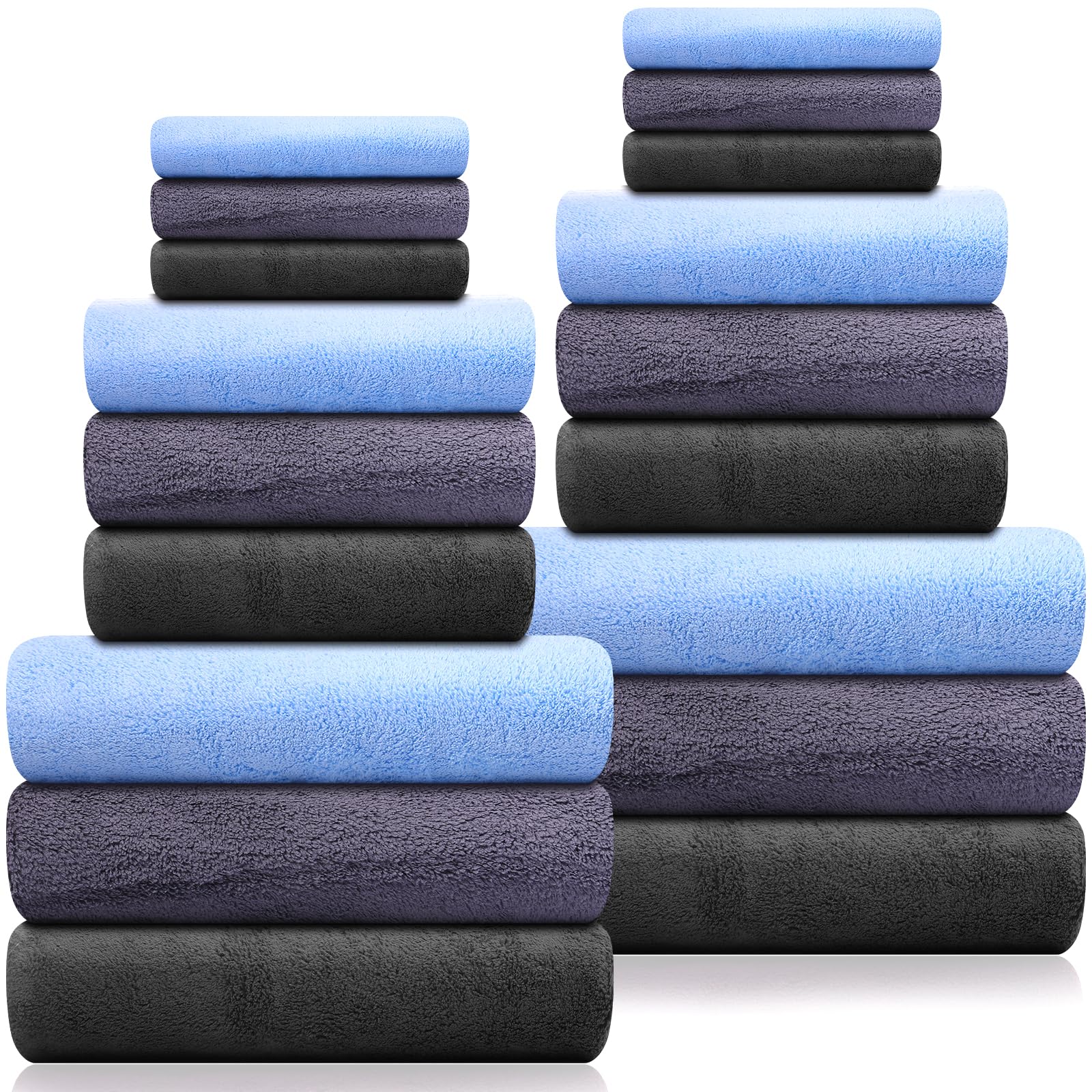 Mixweer 18 Pieces Microfiber Bath Towels for Bathroom Set Fluffy 6 Bath Towels 27 x 55 Inch, 6 Hand Towels 16 x 28 Inch and 6 Washcloths 13 x 13 Inch, Quick Drying Highly Absorbent(Assorted Color)