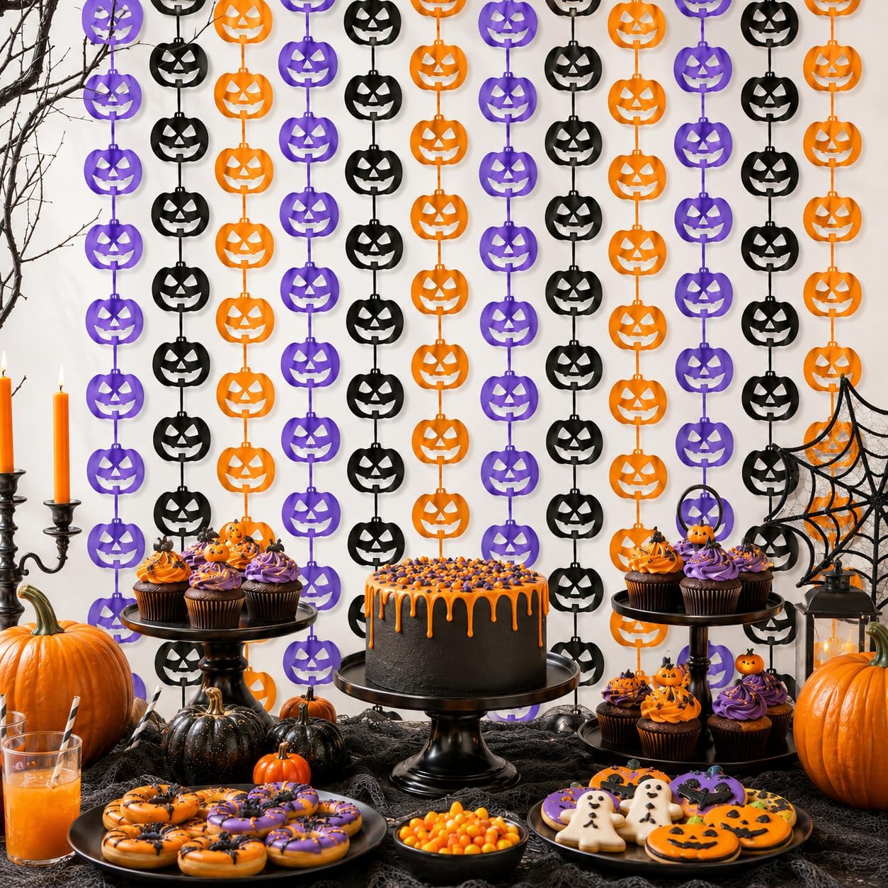 Halloween Party Decorations, 2 PCS Pumpkin Metallic Foil Fringe Curtain