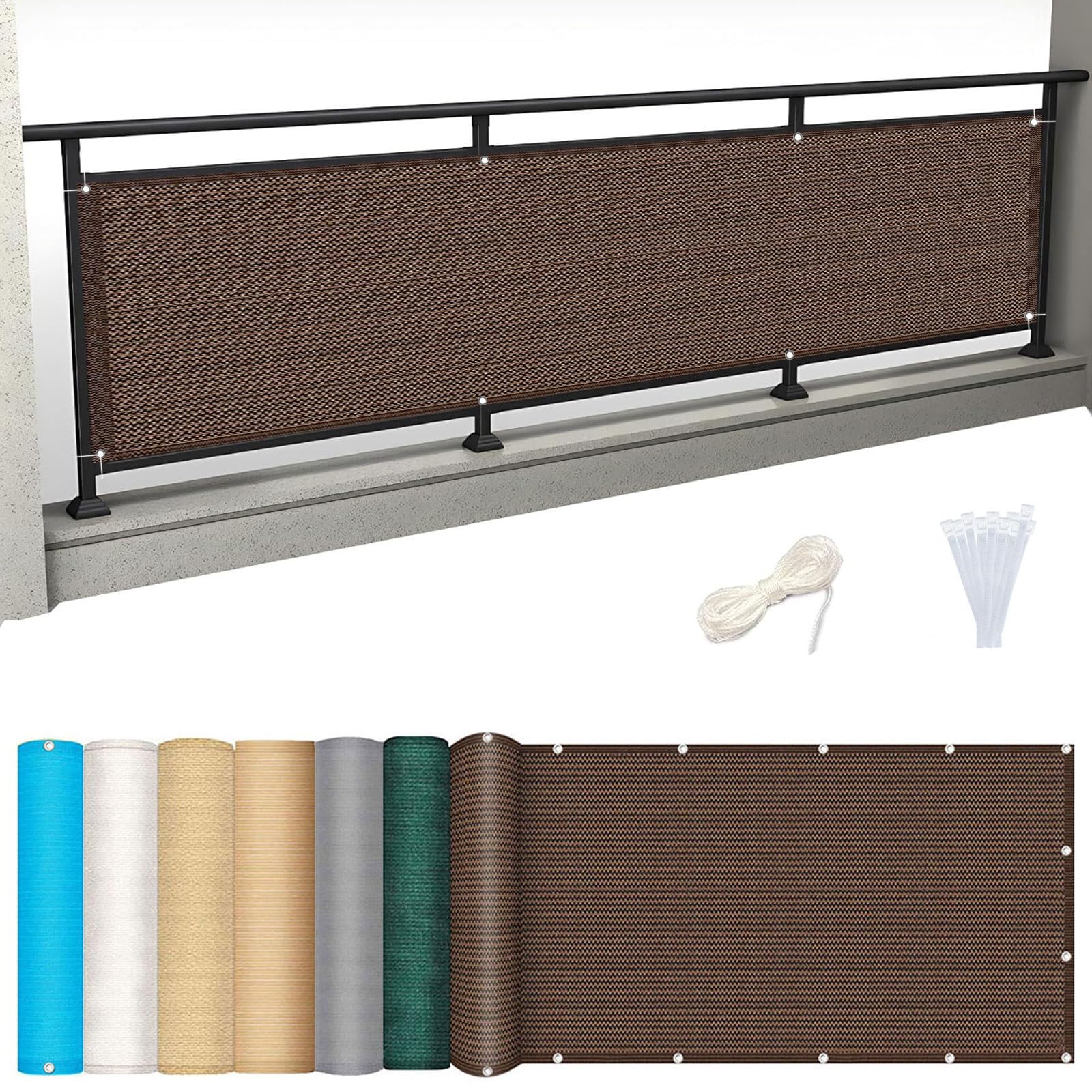 Osłona Ogrodzeniowa Balkonu 135 x 900 cm Wentylowana Balkon Prywatny Ochronny Z Opaskami Kablowymi Do Zewnętrznego Ogrodu Balkonowego, brązowy