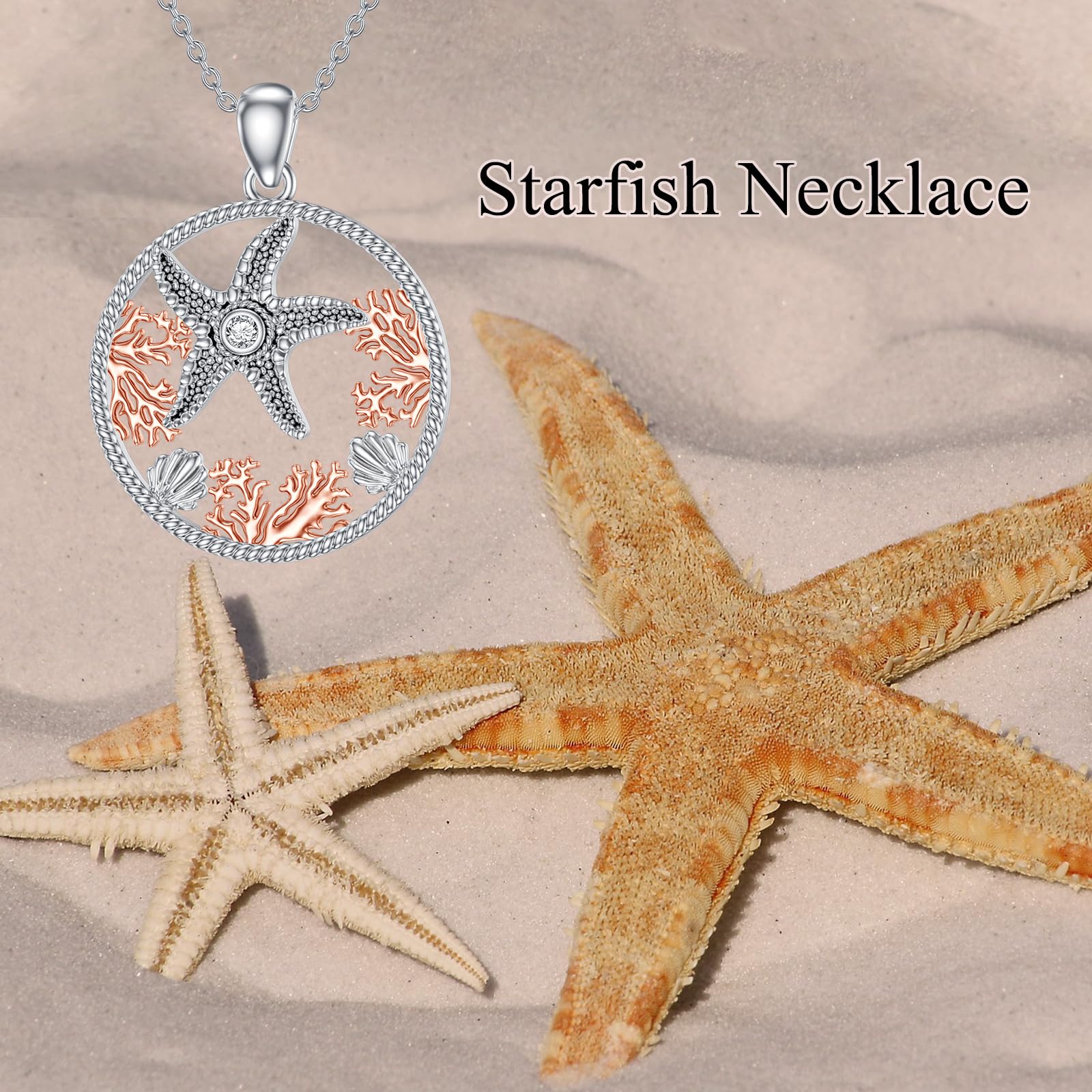 Collar de estrella de mar con diamantes de plata de ley 925 cultivados en laboratorio, colgante de vida marina, joyería de animales oceánicos, regalos para mujeres, Plata esterlina, Diamante