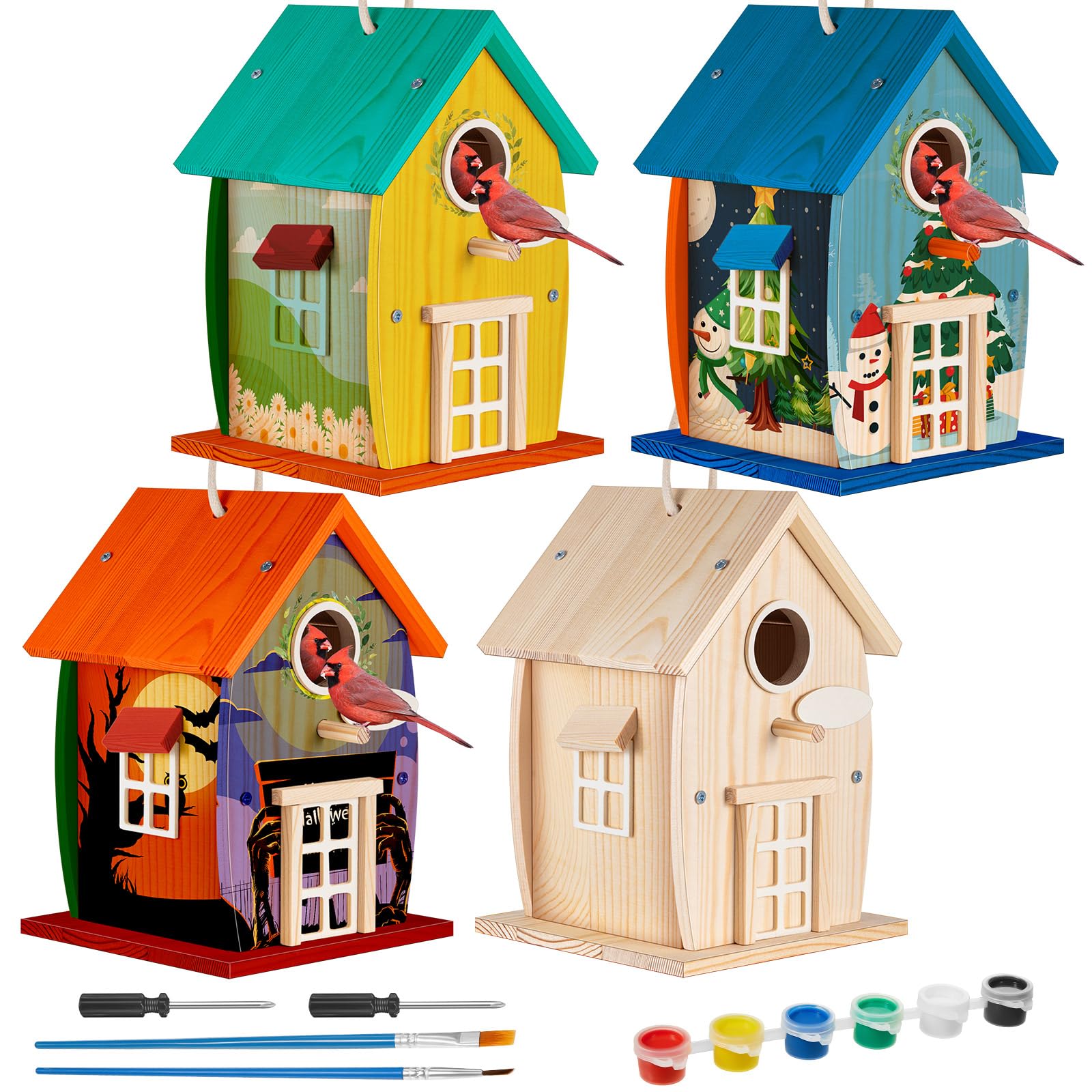 Liliful 1 Pack Wooden Bird House Kits for Kids, Rural Style