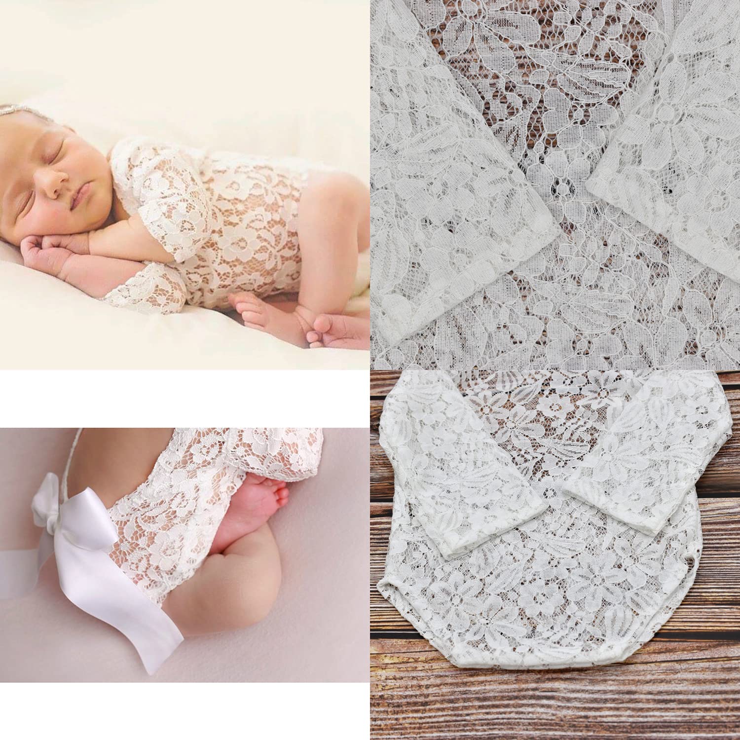 Blausky Newborn Baby Photography Props Photography Props Backless Romper with Bows Baby Clothing Newborn Photography Props Champagne - Image 4