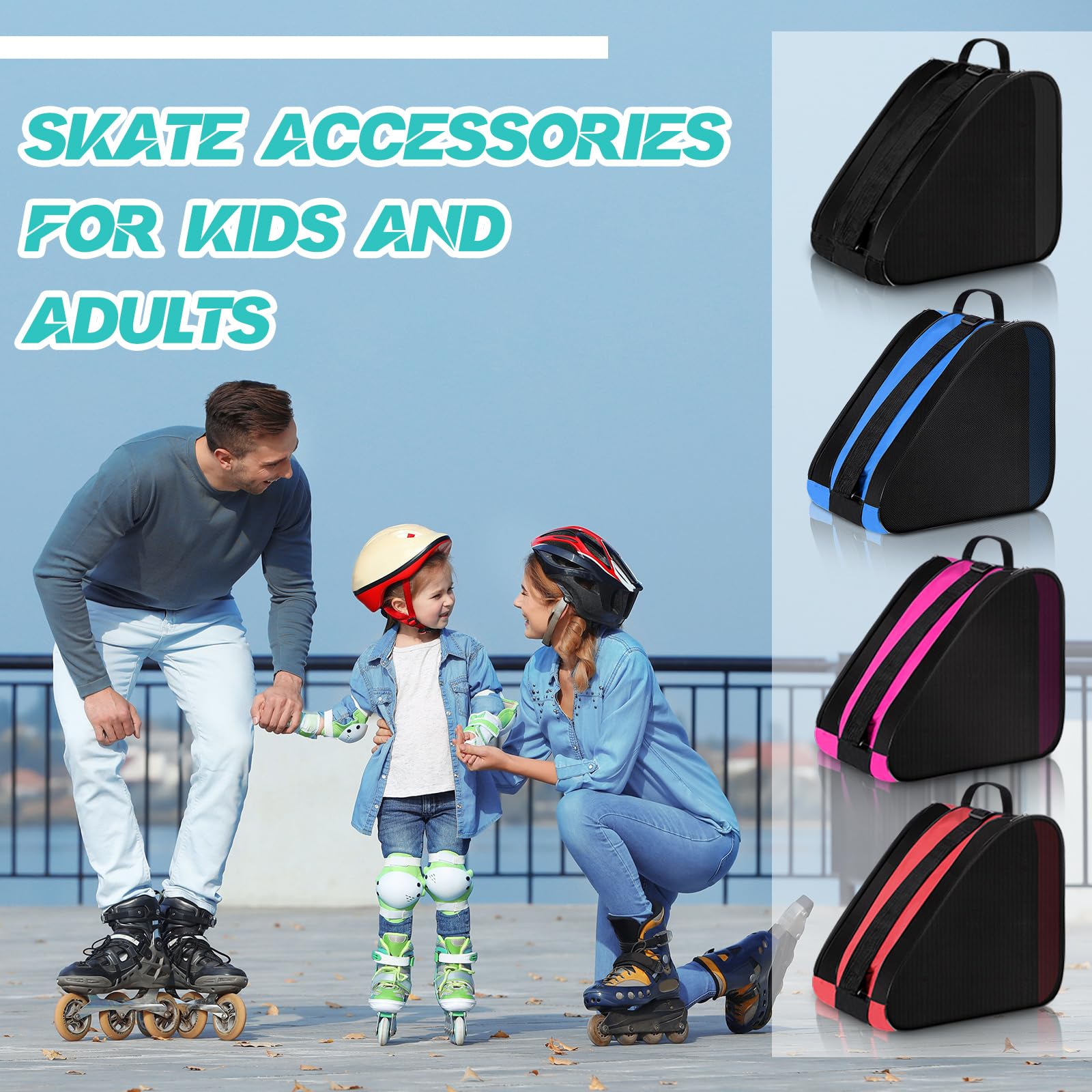 CHENGU Lot de 4 sacs de grande capacité respirants pour patins à glace avec bandoulière réglable - Accessoires de patinage artistique pour garçons et filles - Pour garçons et filles