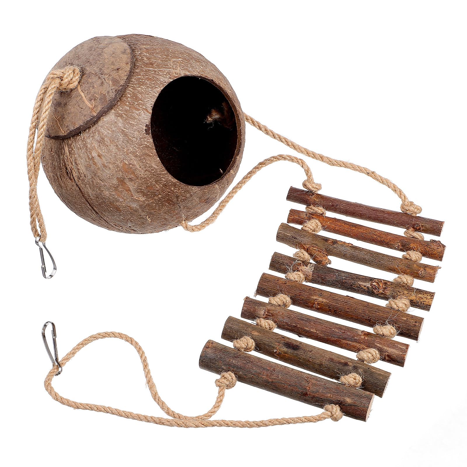 SEWACC Gecko Coconut Shell Husk Hut With Ladder, Reptile Terrarium Decor Lizard Hiding Shelter Small Reptile Shelter