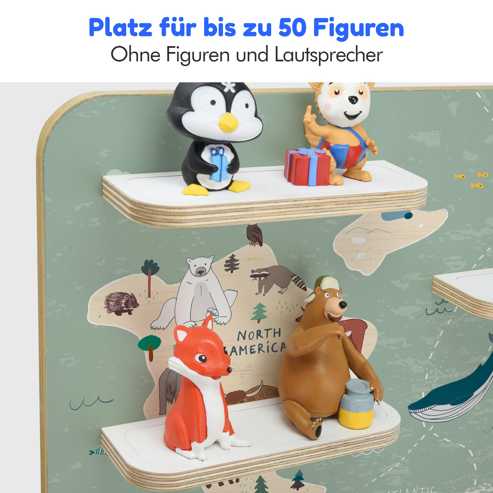 stadtecken Holzregal passend für Toniebox 2 I Geeignet für ca. 50 Tonies I Perfekte Aufbewahrung im Kinderzimmer I Regal zum Aufstellen oder Aufhängen (Atlas, Groß)