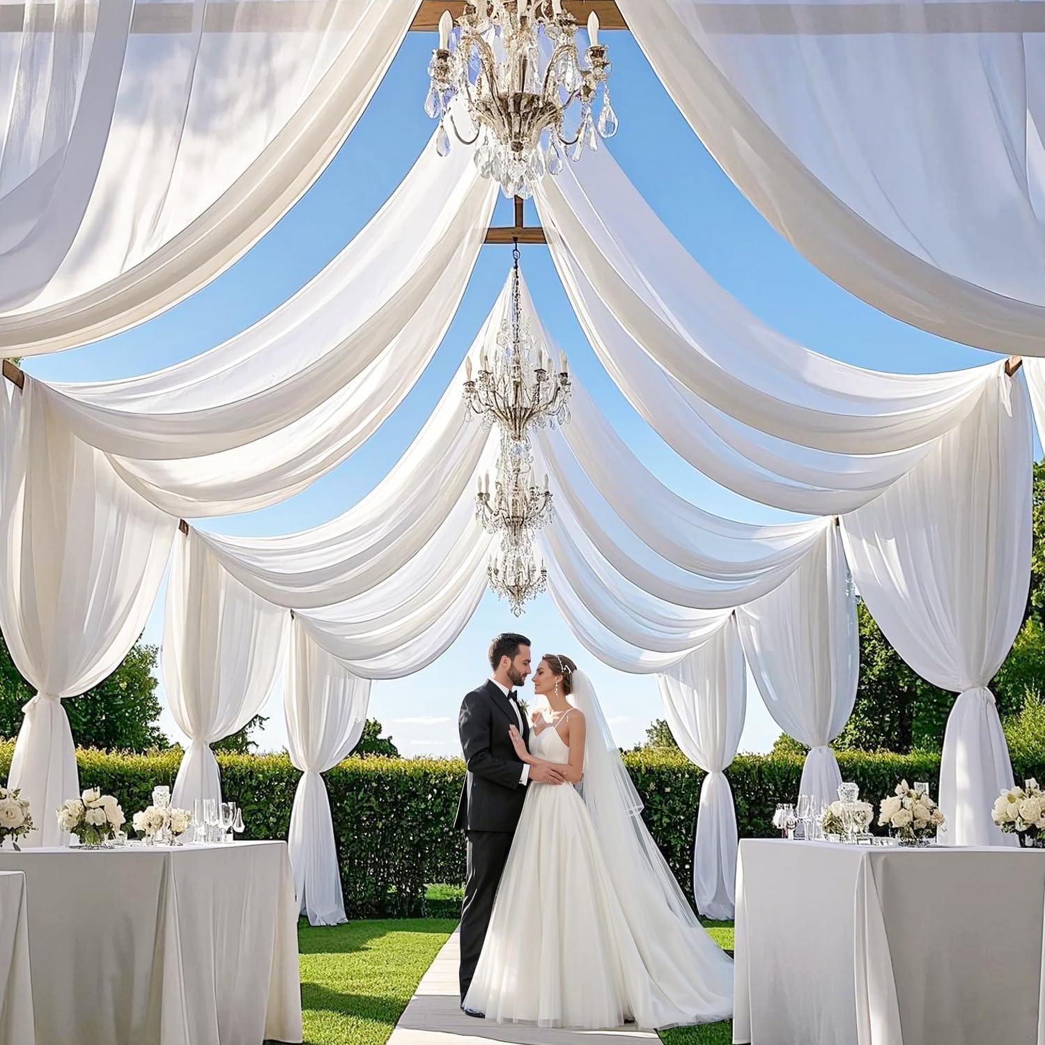 Amazon.com: MODFUNS White Ceiling Drapery Draping Fabric for Wedding 6 ...