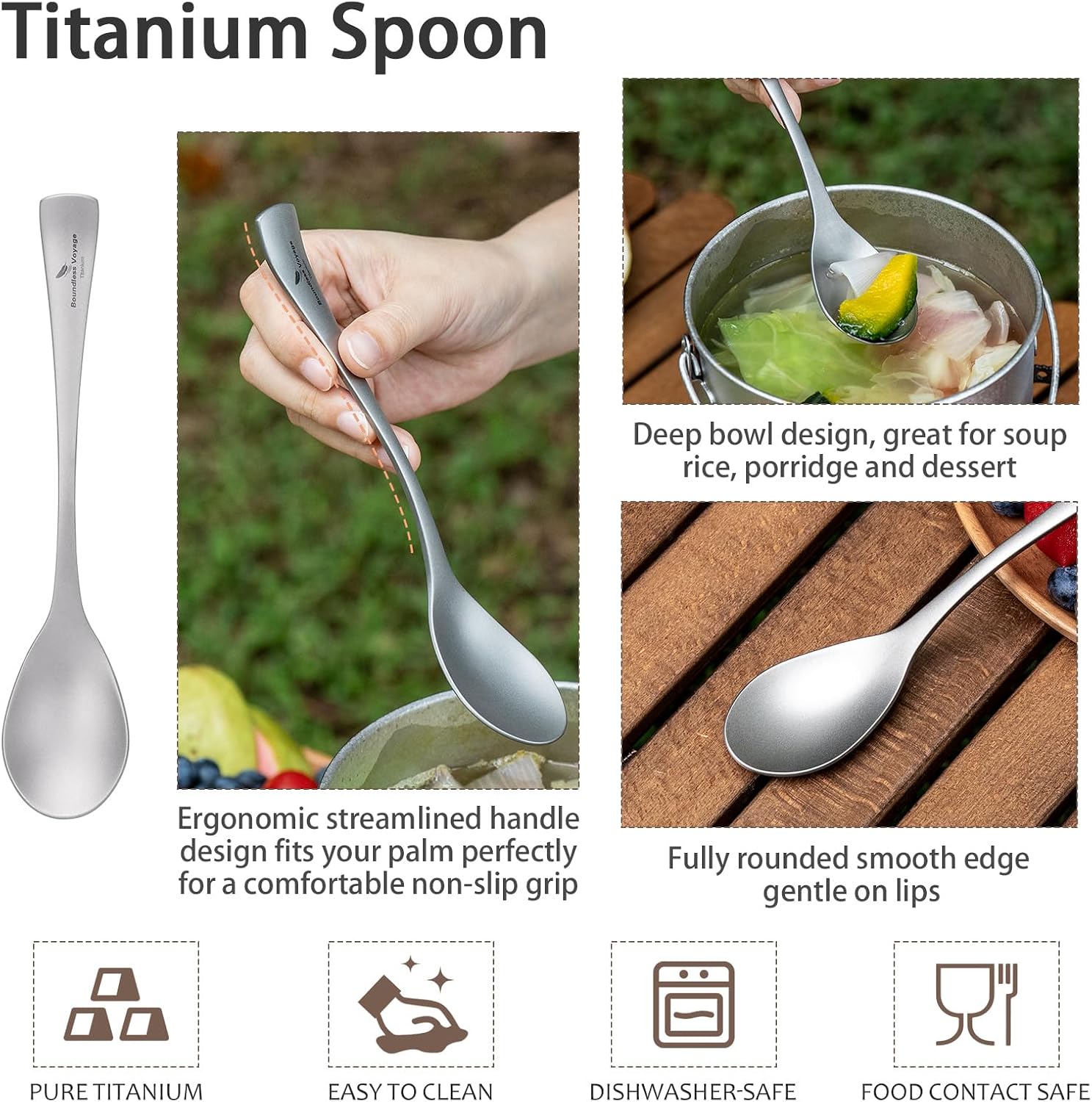 Boundless Voyage Titanium Cutlery Set with Storage Bag, 3 Pieces Camping Flatware with Knife, Fork, Spoon, Durable Utensils for Outdoor Travel Picnic Office School (matte surface) 1055A