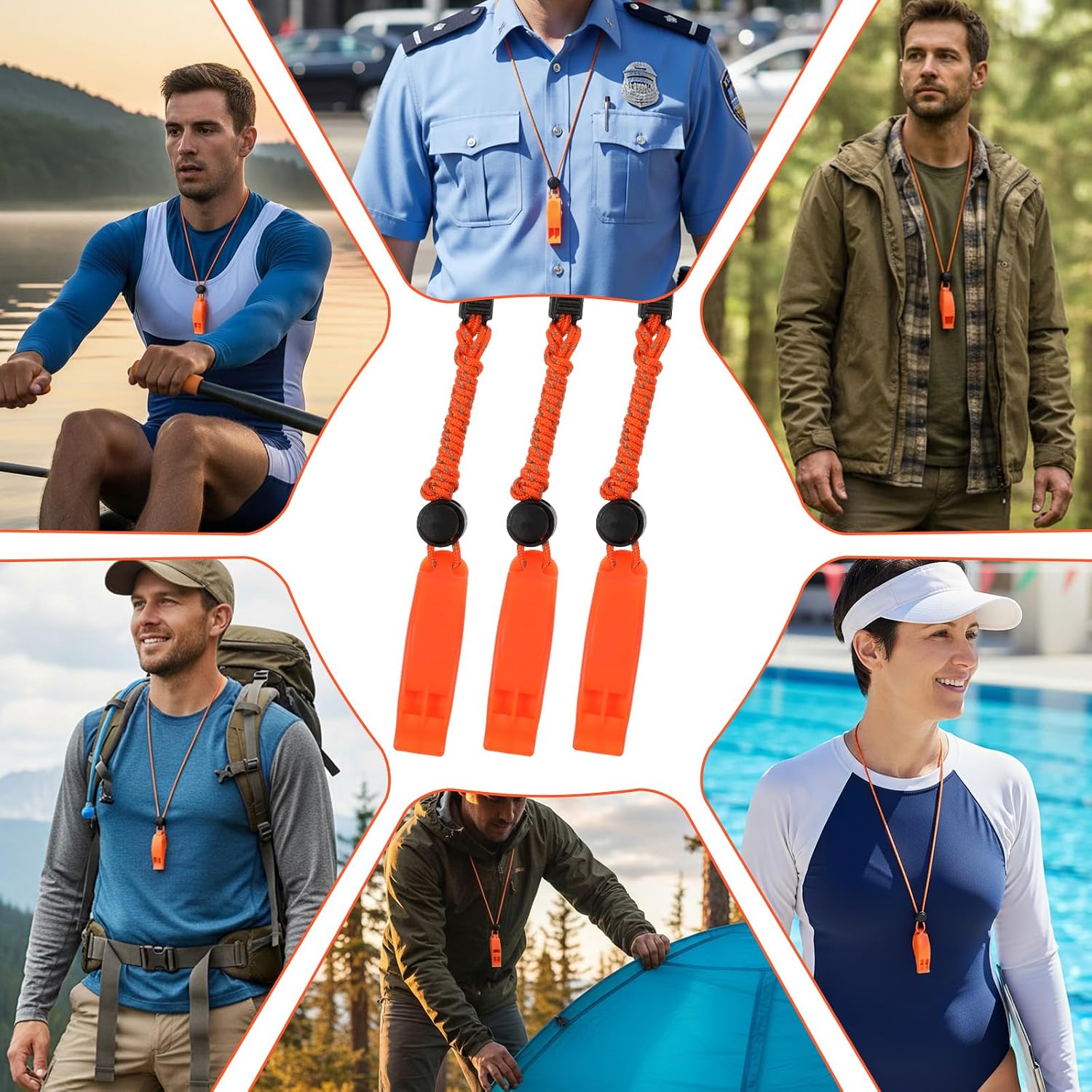 Amzonly Emergency Whistle 120db Loud Survival Whistle for Camping Hiking Boating Kayaking Fishing Life Vest Rescue Signaling Safety Whistles 9 Pack with Reflective Lanyard