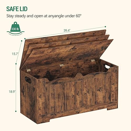 Miniatura 3 de Baúl de almacenamiento de 39.4 pulgadas, baúl banco de almacenamiento con 2 bisagra, caja de madera, organizador de baúl con tapa elevable, banco de