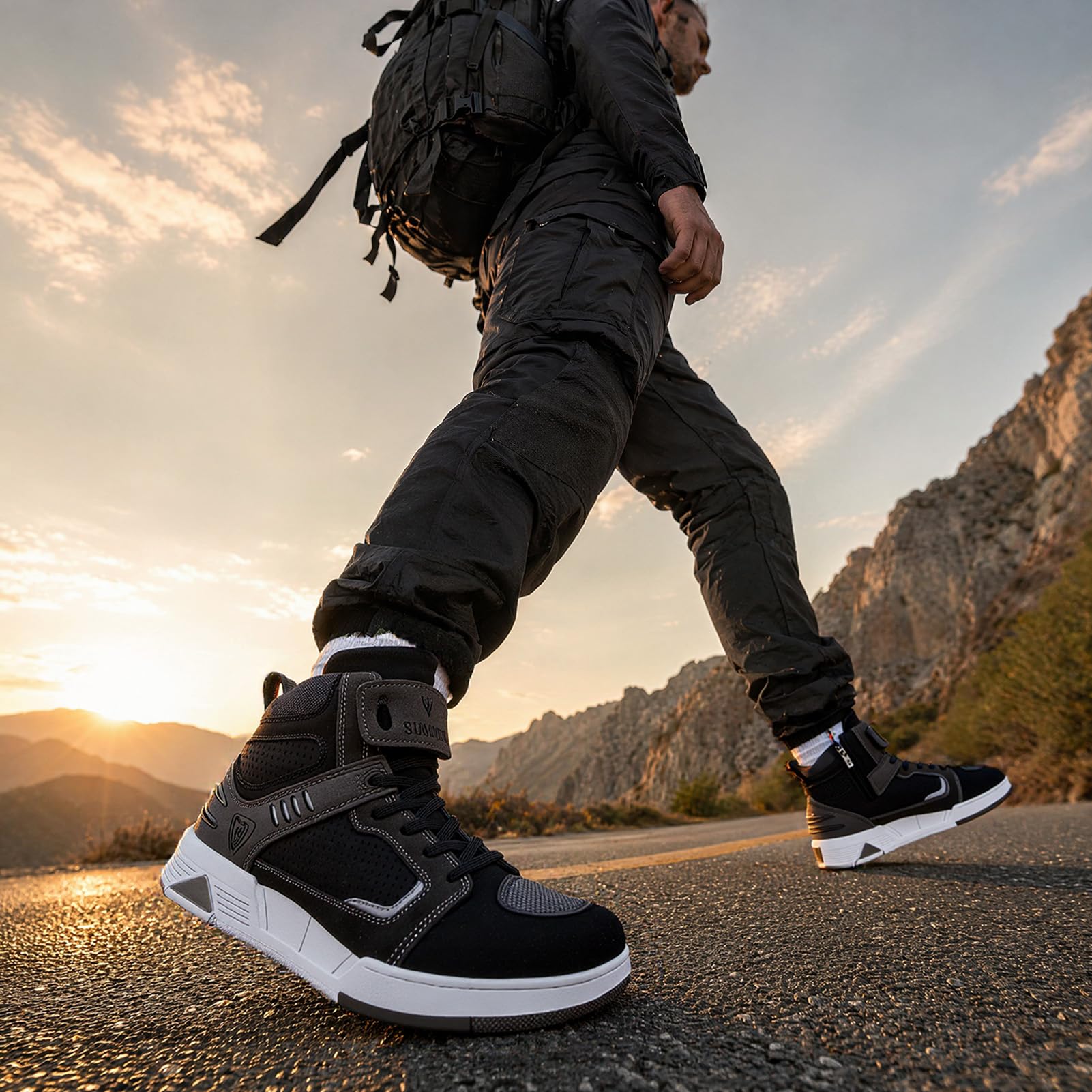 Botas de Moto para Hombre de Cuero con Cremallera Lateral