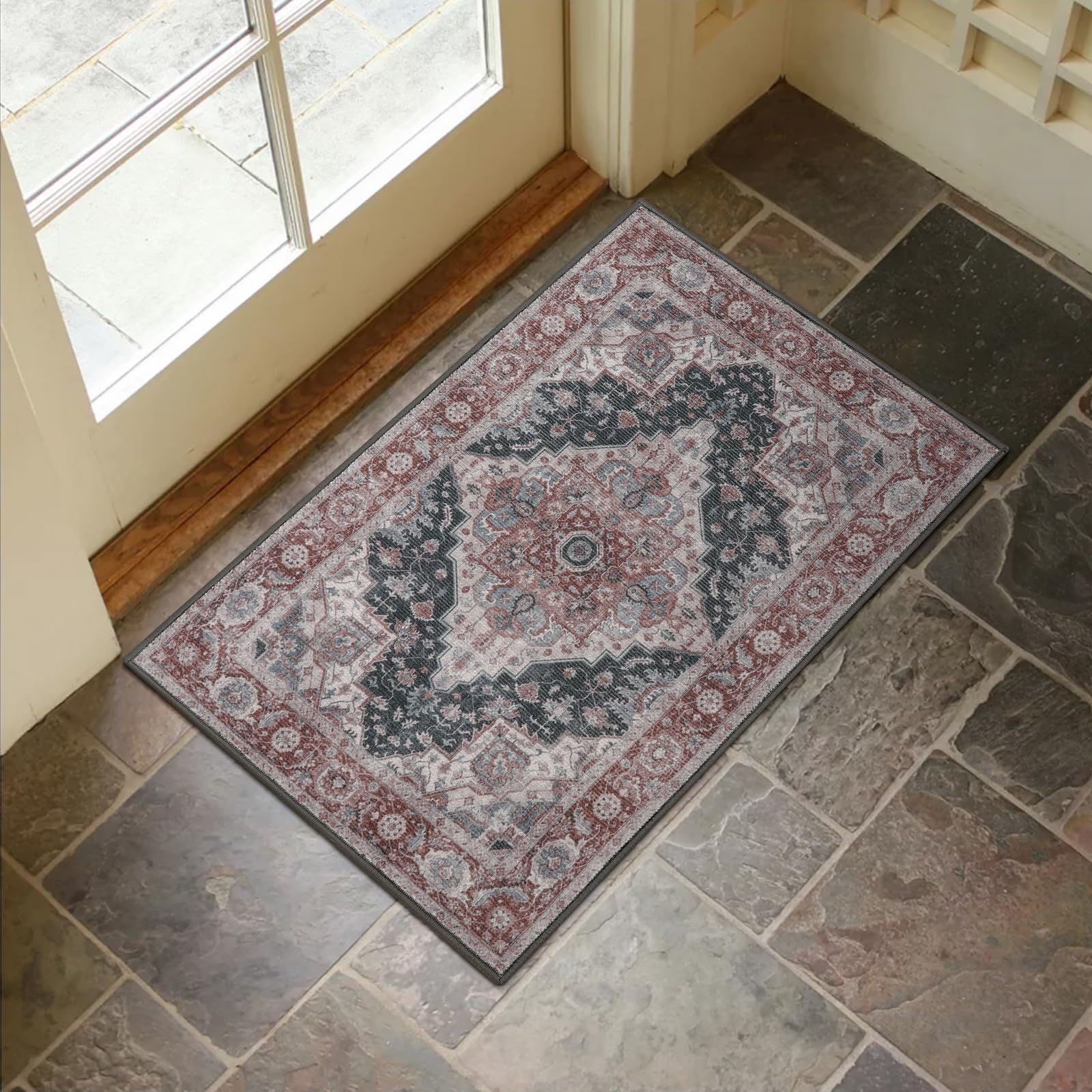 Collive Washable Indoor Doormat, Non Slip Retro Entryway Rug 20" x 32" Area Rug Quick Absorbent Entrance Rug Distressed Front Door Mat, Welcome Mats