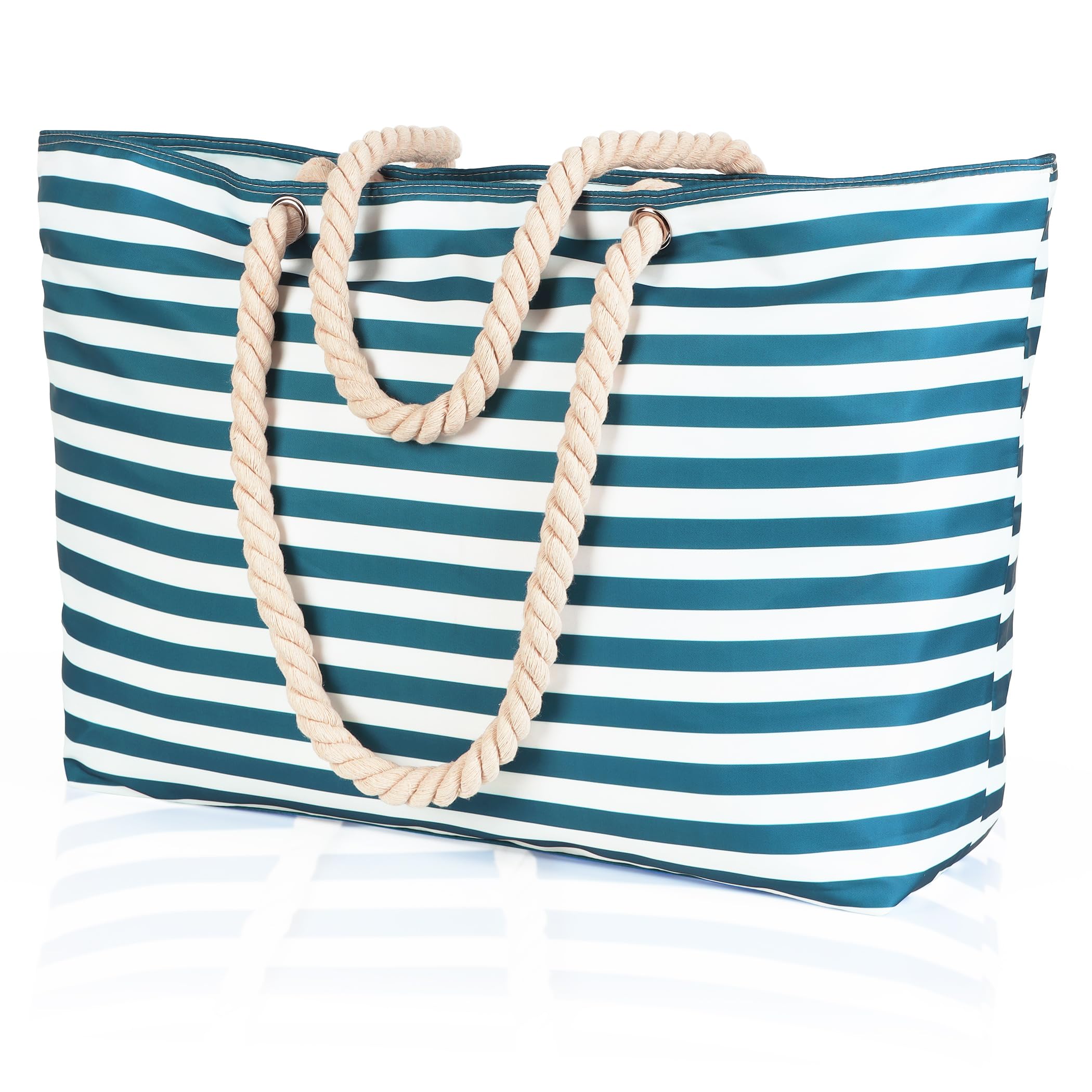 KUAK Beach Bags for Women Extra Large Beach Tote Bag with Top Zipper, 3 Inner Pockets Waterproof Sandproof Swim Pool Bag | Extra Large, with Top