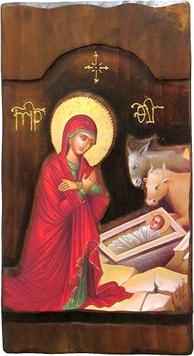 Icono de madera griego ortodoxo de madera del Génesis de Jesucristo  K4