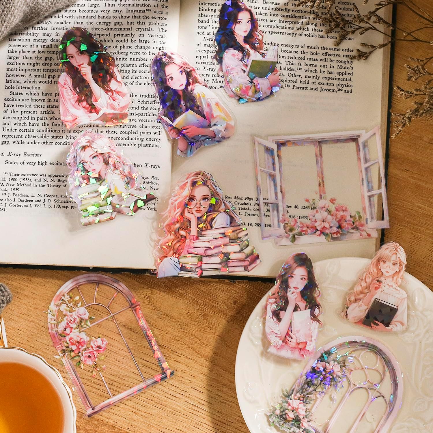 Alideco 60pcs Scrapbook Stickers Vintage Literature Girls Scrapbooking Junk Journal Crafts Embelishment Decoration Diary Stickers (wenxueshaonv)