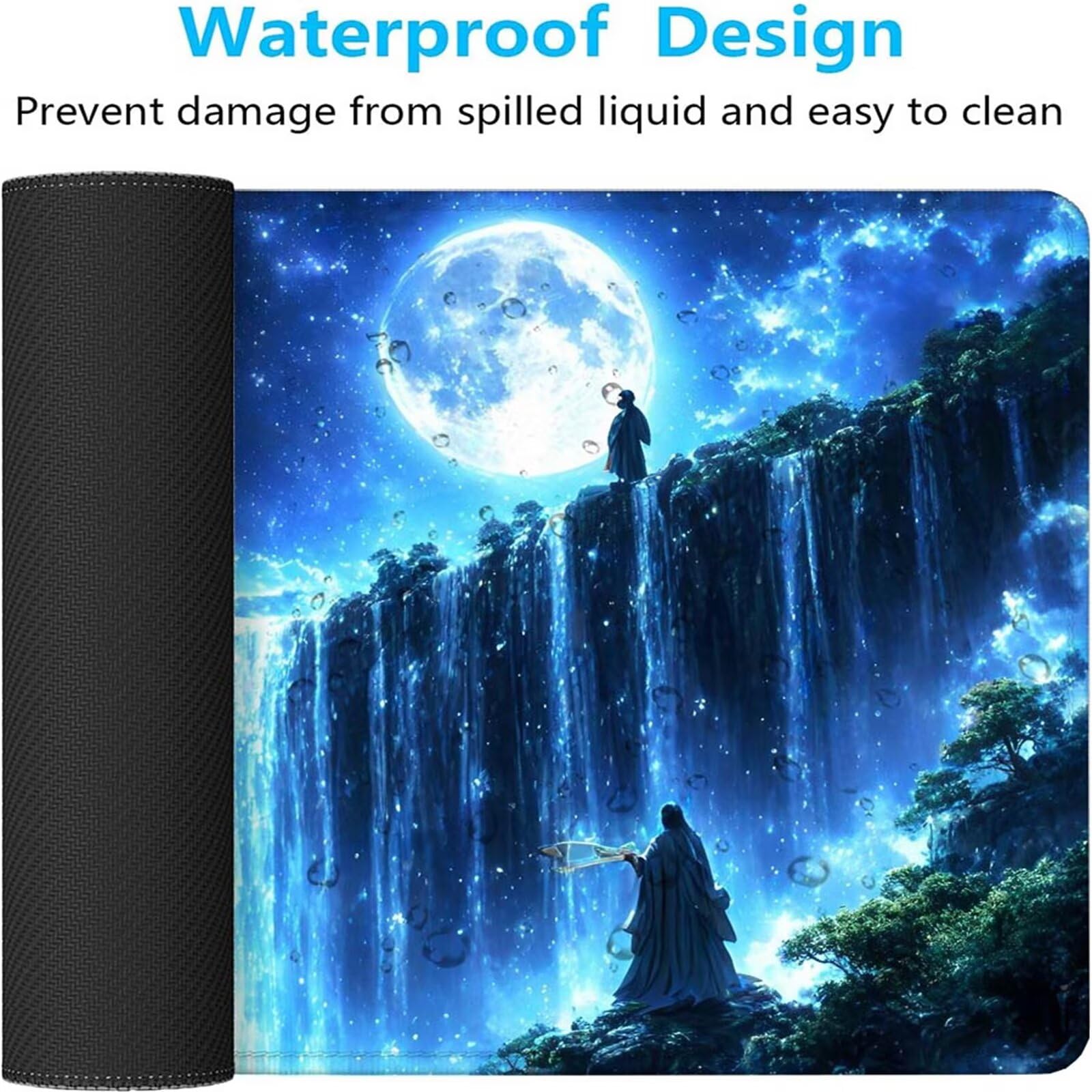 Alfombrilla Ratón Luna Caer Alfombrilla Ratón XXL 1400x600x3mm Mouse Pad Resiste Salpicaduras, Extendida de Gran Tamaño con Bordes Cosidos, Mejora Precisión y Velocidad, Antideslizante, Duradera y-475
