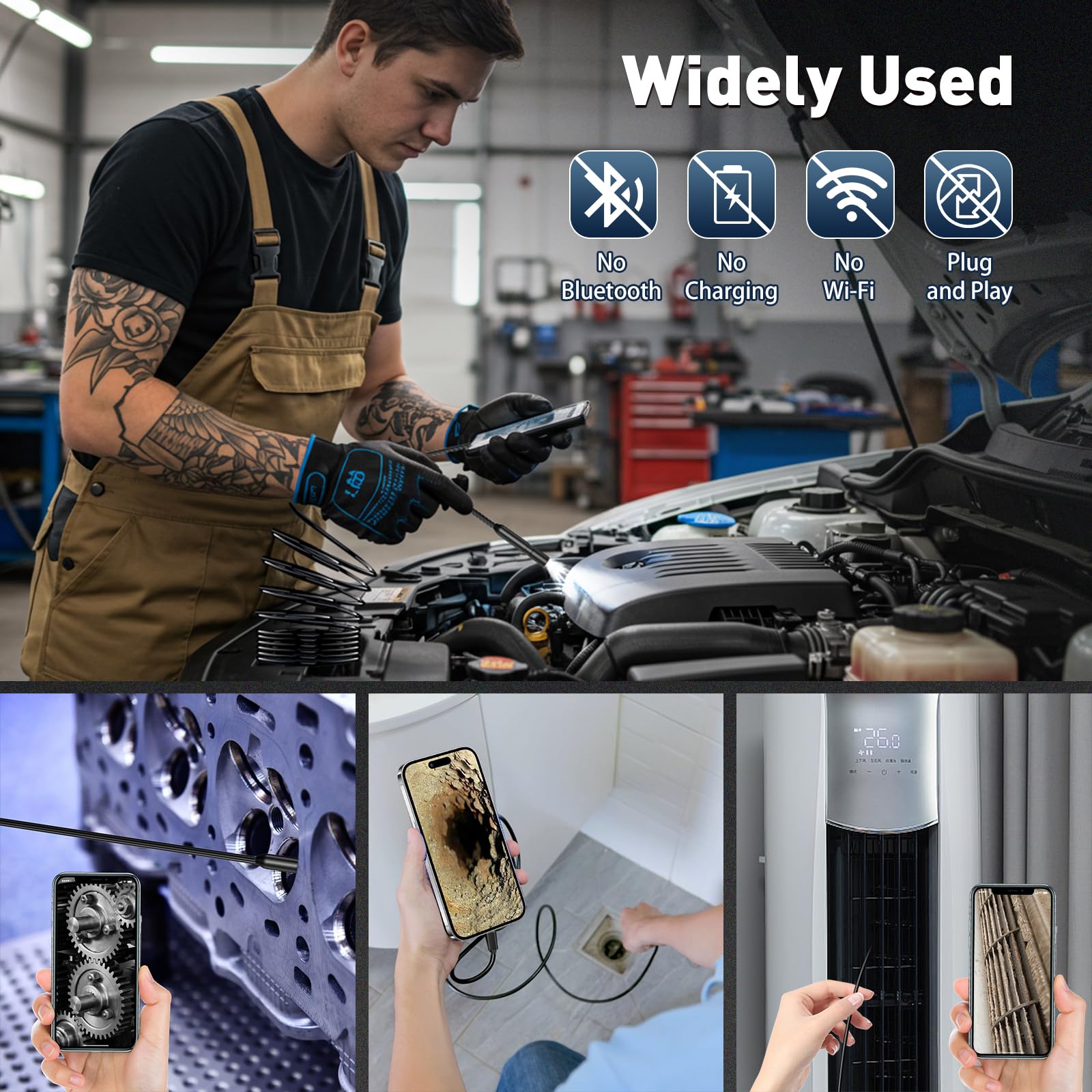 Kamera Endoskopowa 1920P z Oświetleniem für Handy– Endoskop 8 mm do Android & iOS, 5 m Półsztywnego Przewodu, IP67 Wodoodporna, 6 Regulowanych LED – Boreskop do Rur, Samochodu, Domu