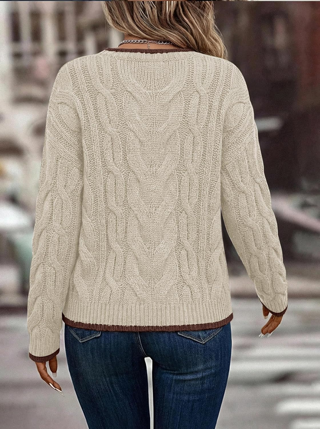 LaGracia Women's Oversized Cable Knit V Neck Sweaters Trendy Color Block Sweater Pullover 2026 - Image 4