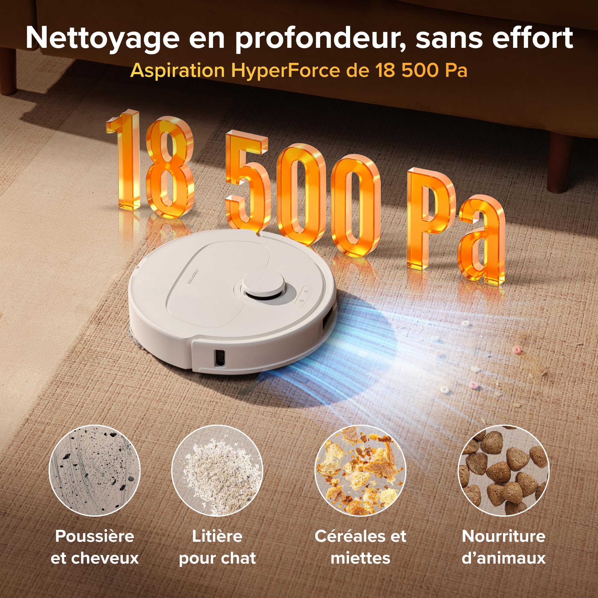 roborock Qrevo S Pro Robot Aspirateur Laveur, 18 500 Pa, 45 °C Séchage à l’air Chaud, 75 °C Autonettoyant à Haute Température, Évitement d'obstacles et Navigation Intelligente, Anti-enchevêtrements - 3