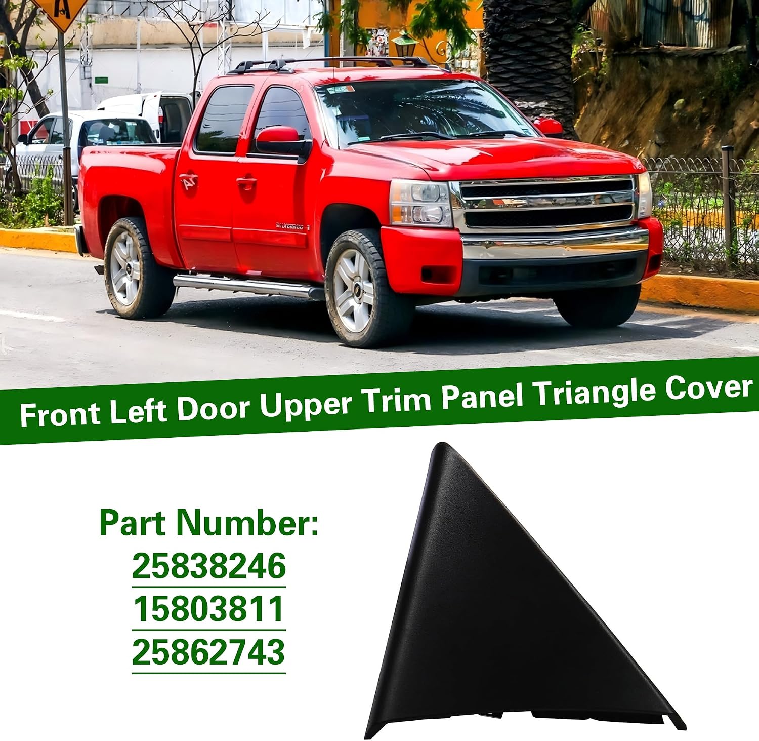 Front Left Door Upper Trim Panel Triangle Cover for Chevrolet Silverado 2007-2014 Replace 25838246 1Pcs Black
