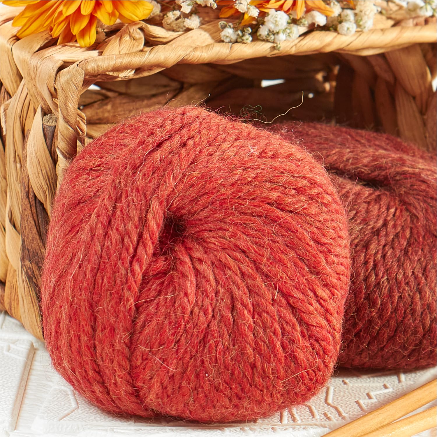HANSA-FARM 100% wełna alpaka (niemowlę) w 50+ kolorach (bez drapania) - zestaw 300 g (6 x 50g) - Alpaka Baby Wełna do dziania i szydełkowania w 6 grubościach pomarańczowej przędzy (wrzos)