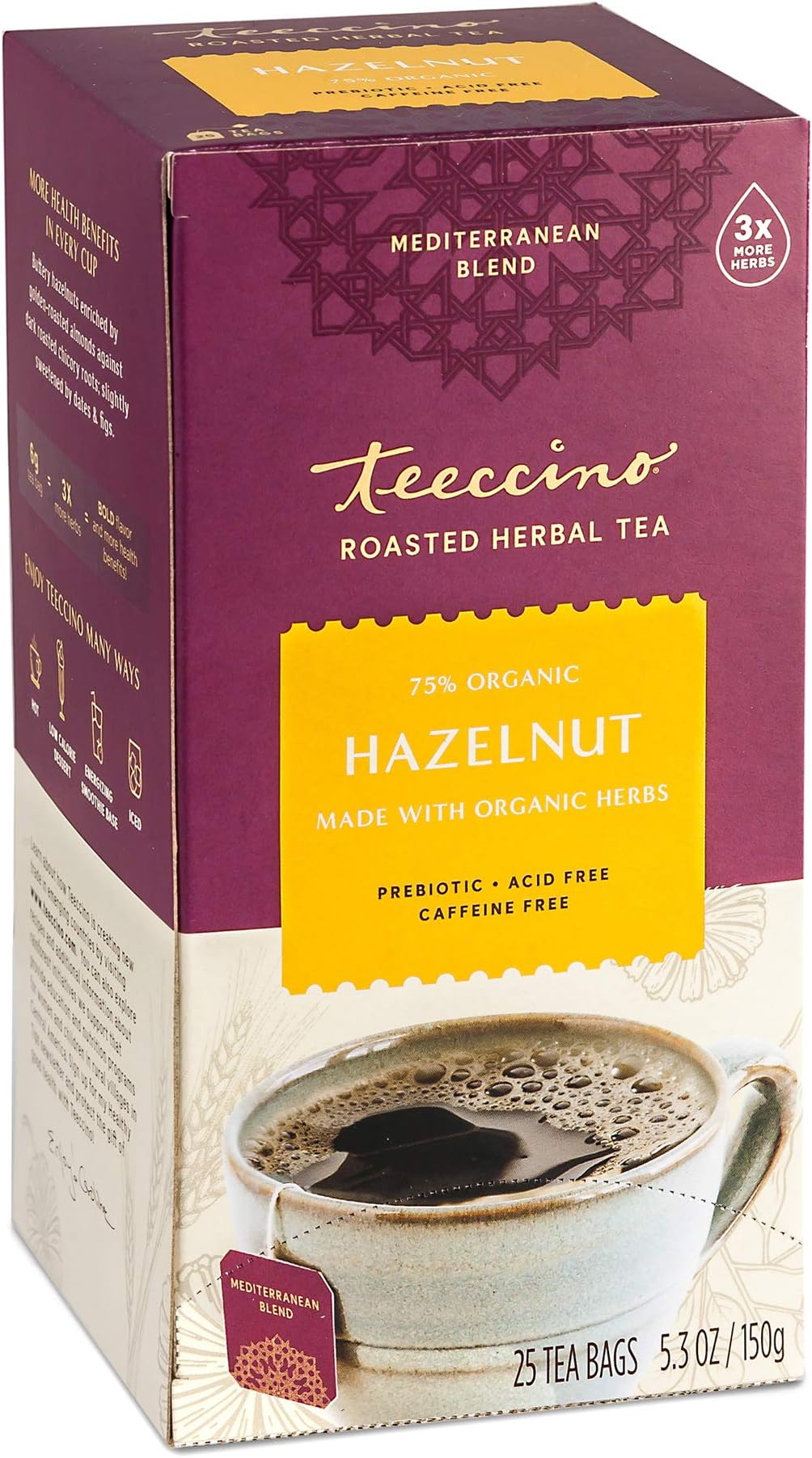 Hazelnut Herbal Tea - 25 Tea Bags - Rich & Roasted Herbal Tea That’s Caffeine Free & Prebiotic for Natural Energy,
