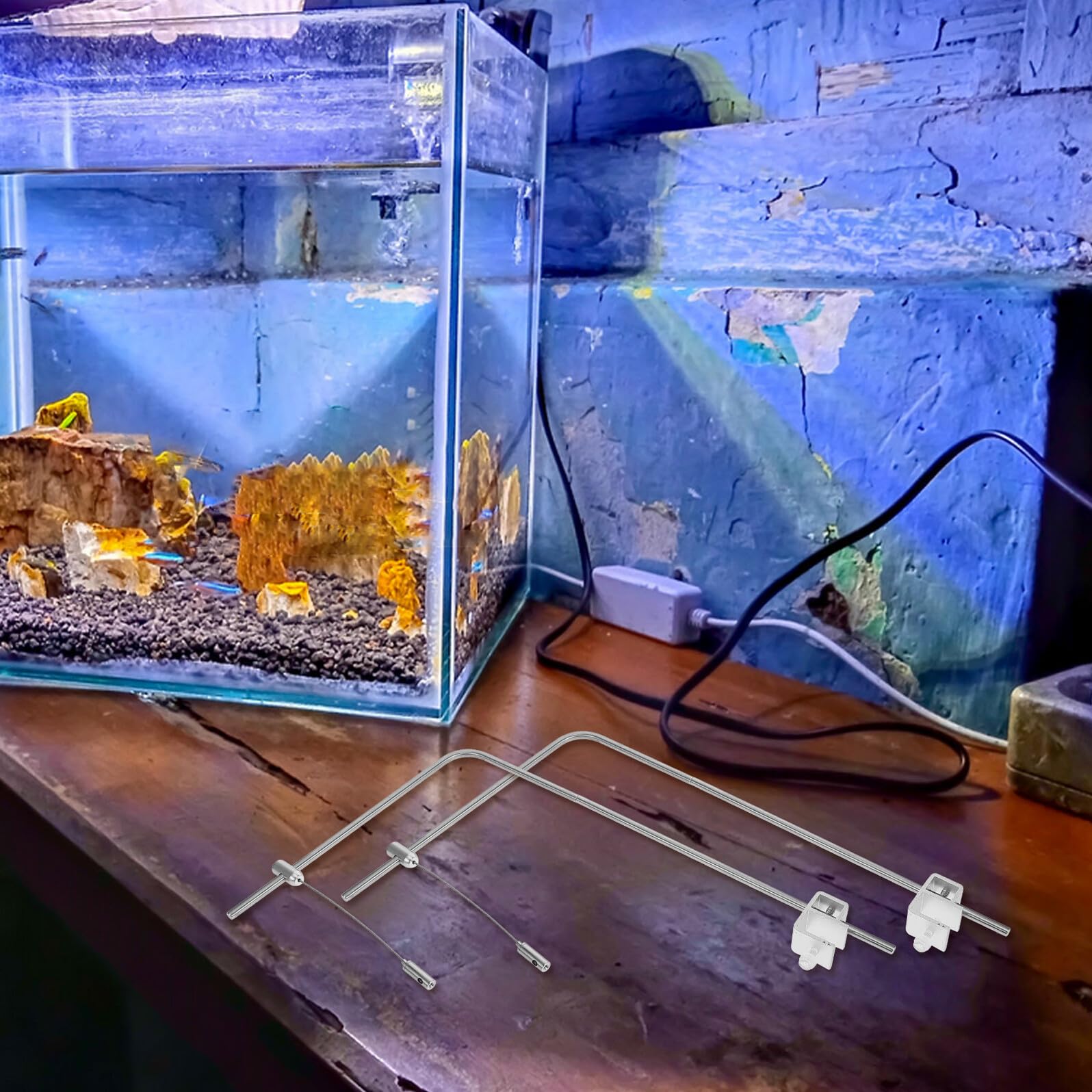 Supporti per Luci per Acquari in Lega di Alluminio, Staffa per Sospensione Leggera Regolabile 25x40 Cm, Accessori per Illuminazione Acquario Marino di Acqua , Facile