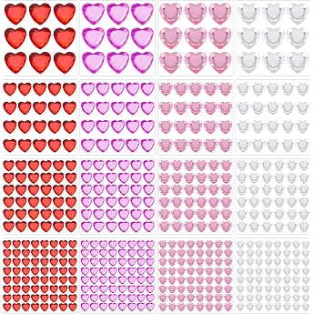 Pack of 516 Self-Adhesive Heart Rhinestones Stickers Glitter Stones Face Stickers Ristall Face Rhinestone Stickers Acrylic Gemstone Stickers for Manicure Valentine's Day Scrapbook DIY Crafts