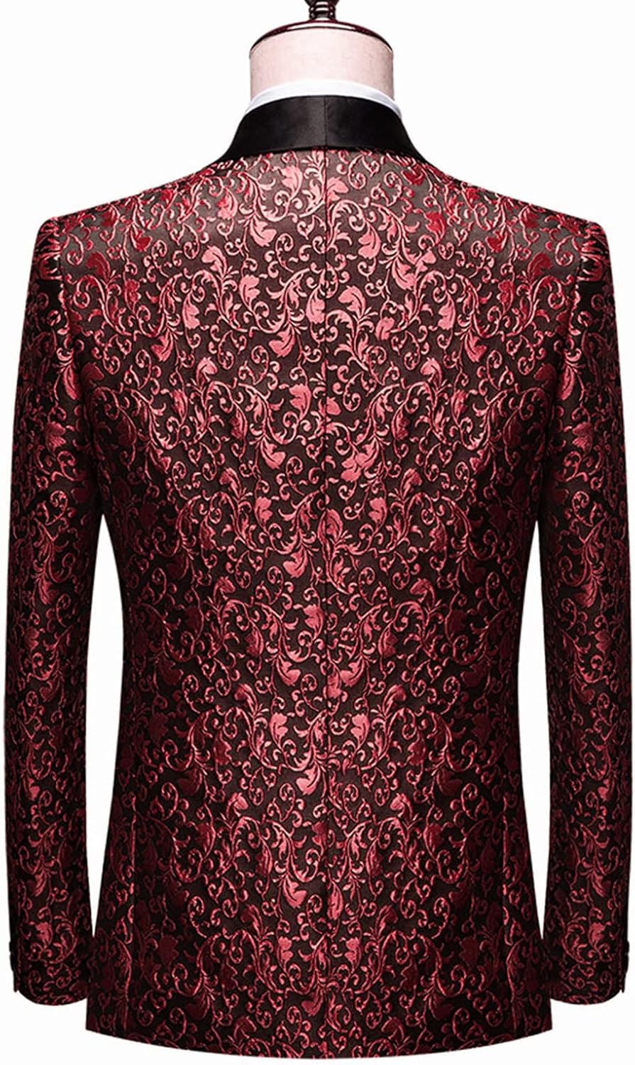 Men Floral Dress Suit Jacket Stylish Lapel Luxury Dinner Party Blazer Slim Fit Printed Wedding Sport Coat Tuxedo