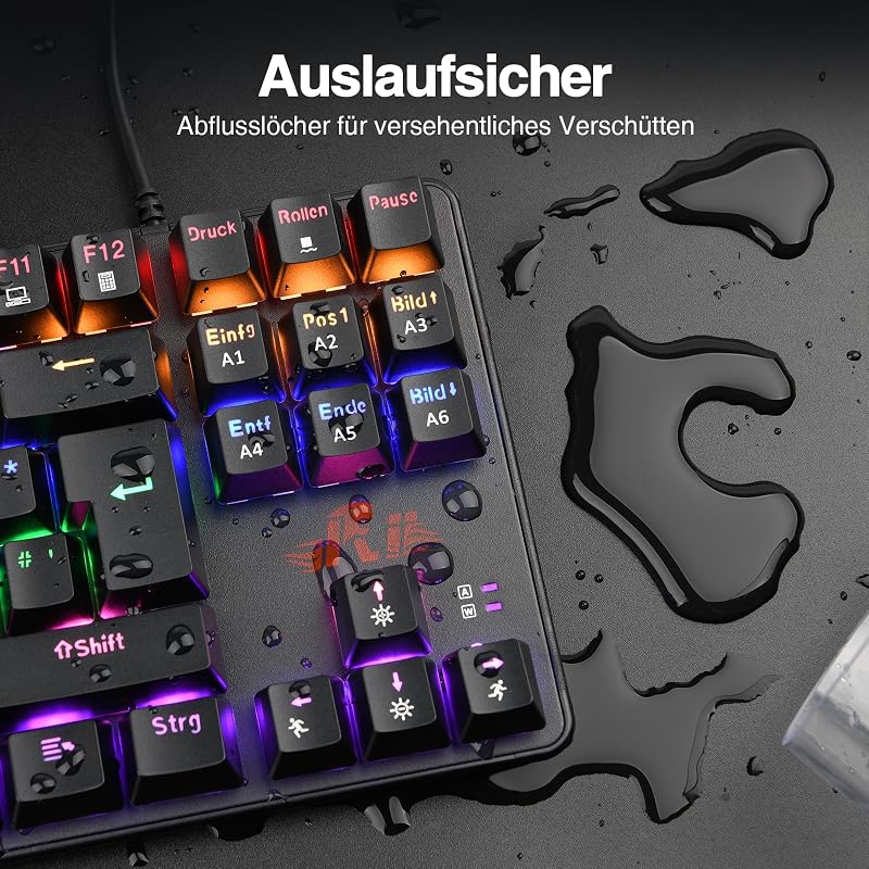 Rii RK908 Mechanikus Gamer Billentyűzet, TKL QWERTZ Kék Kapcsolókkal, RGB Háttérvilágítással, Makró Funkcióval, USB Kábeles, Fekete